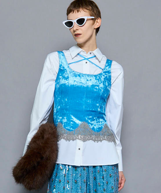 Hem Lace Velvet Tank Top