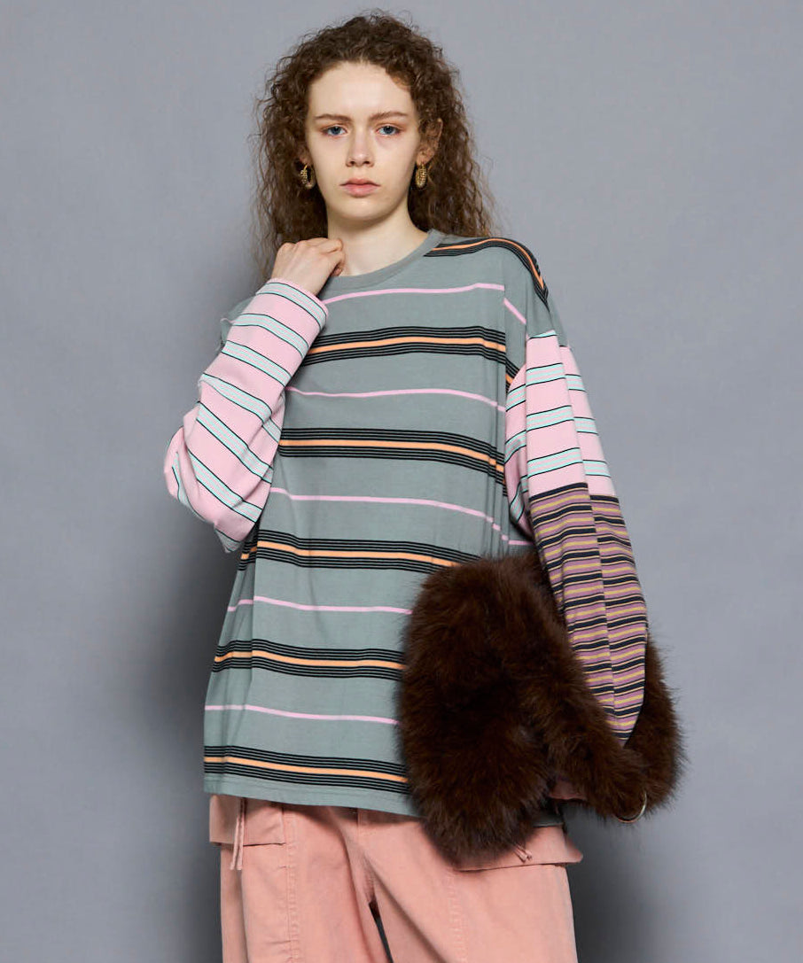 トップス plllllleeeasse multi stripe long sleeve Multi Stripe Long Sleeve T-shirt