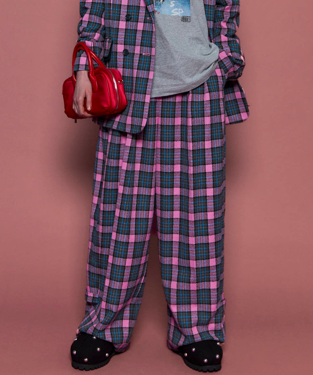 Loop Yarn Plaid Two-tuck Pants