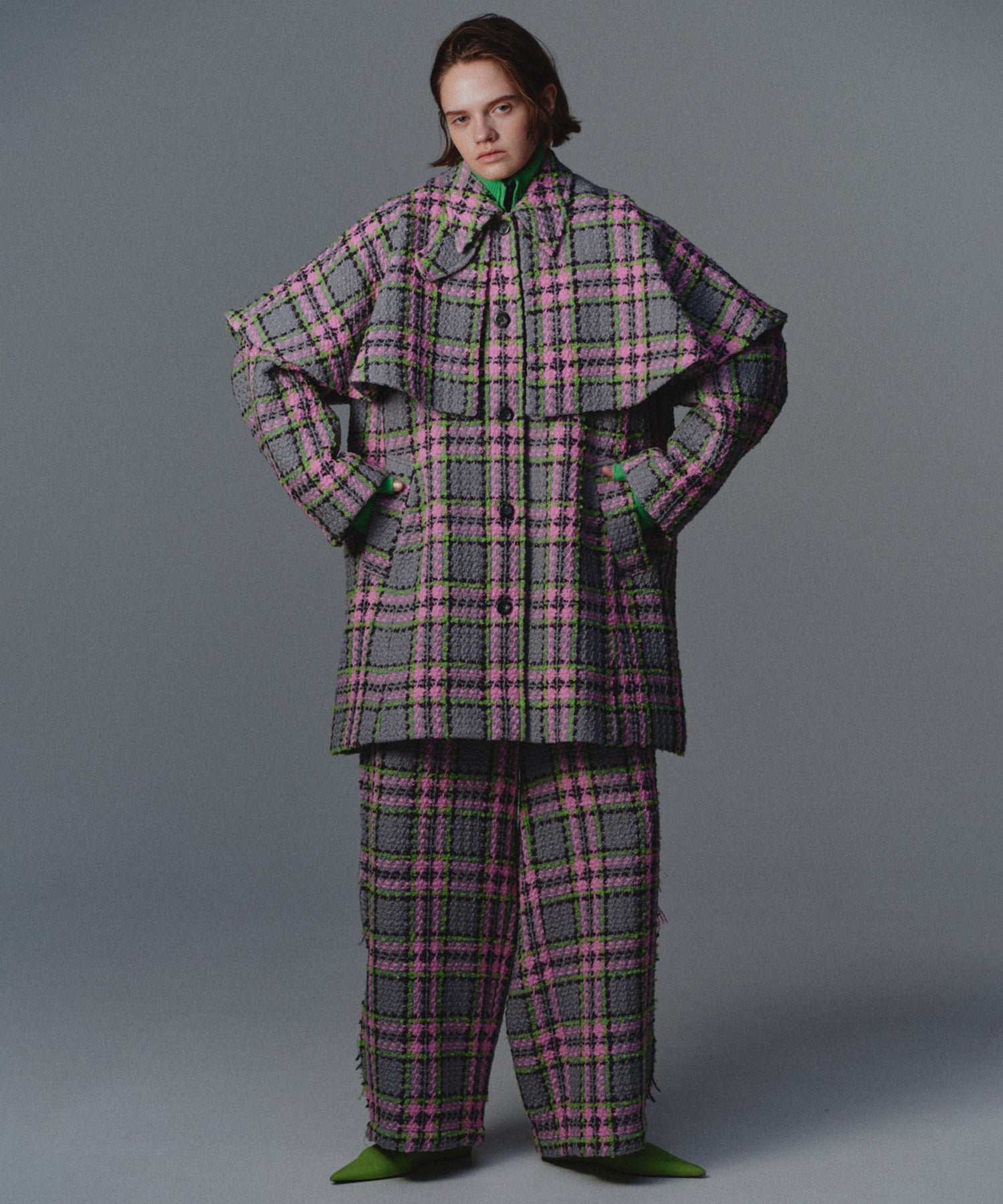 Color Check 2Way Cape Coat