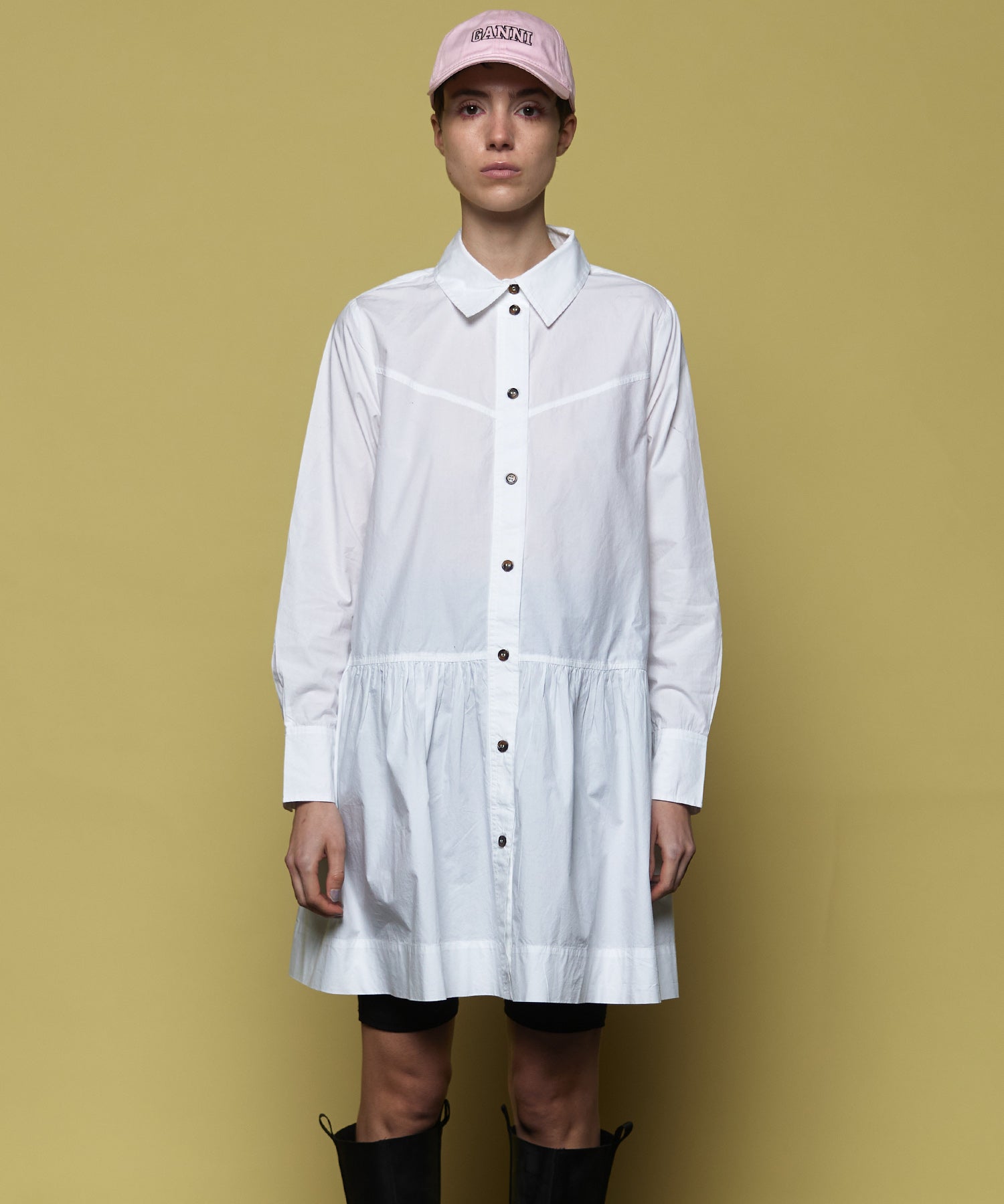 GANNI】Cotton Poplin Mini Shirt Dress