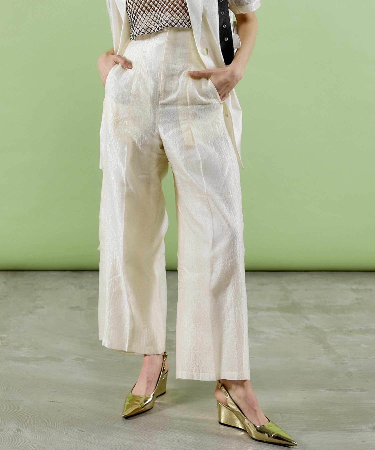 Sheer Jacquard High Waist Pants