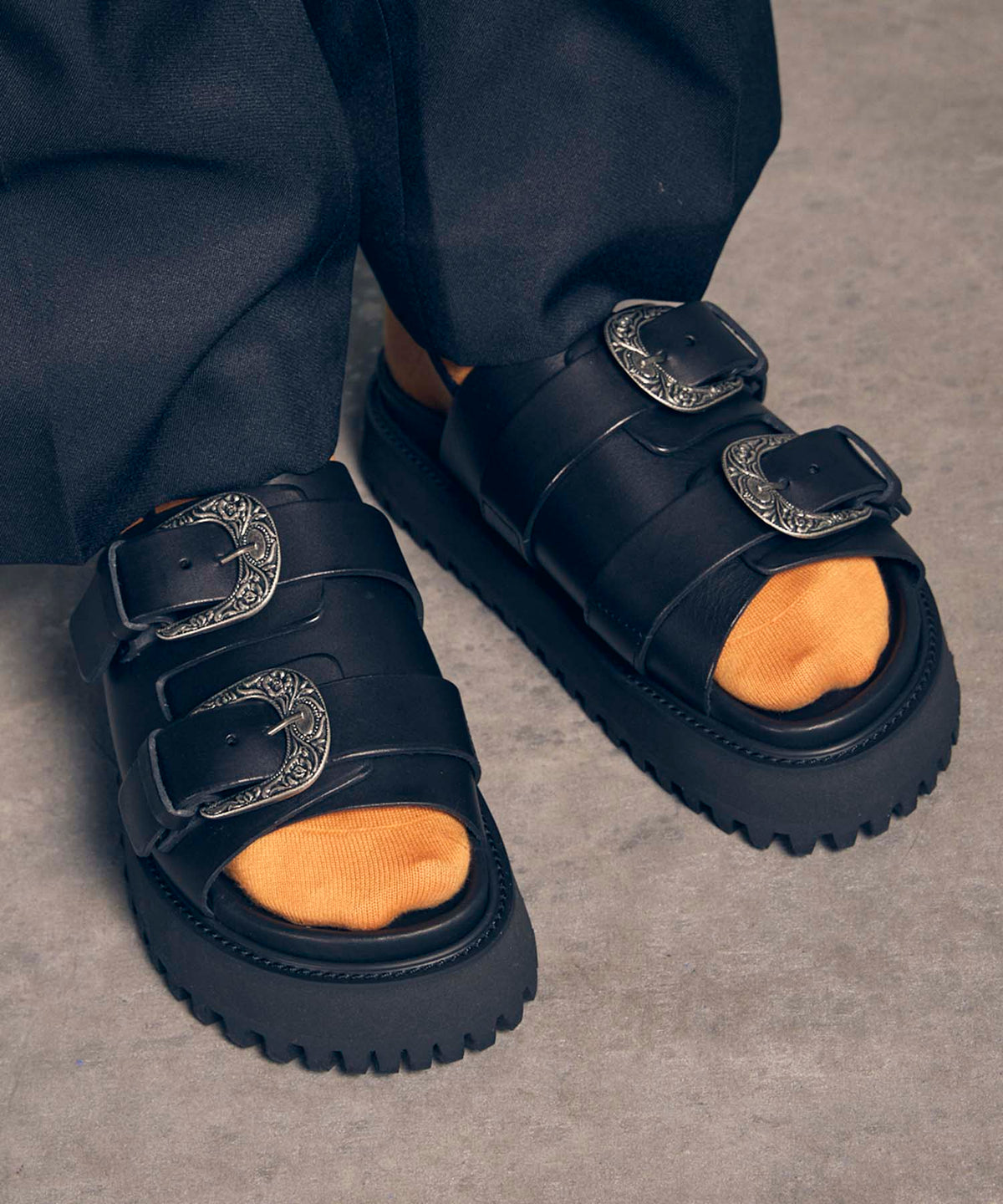 【SALE】【SPECIAL SHOES FACTORY COLLABORATION】Italian Vibram Sole Double Monk Buckle Sandal Made In TOKYO