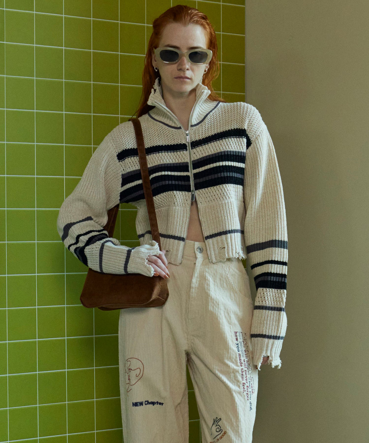 24AUTUMN PRE-ORDER】Front Zip Mesh Border Knitwear