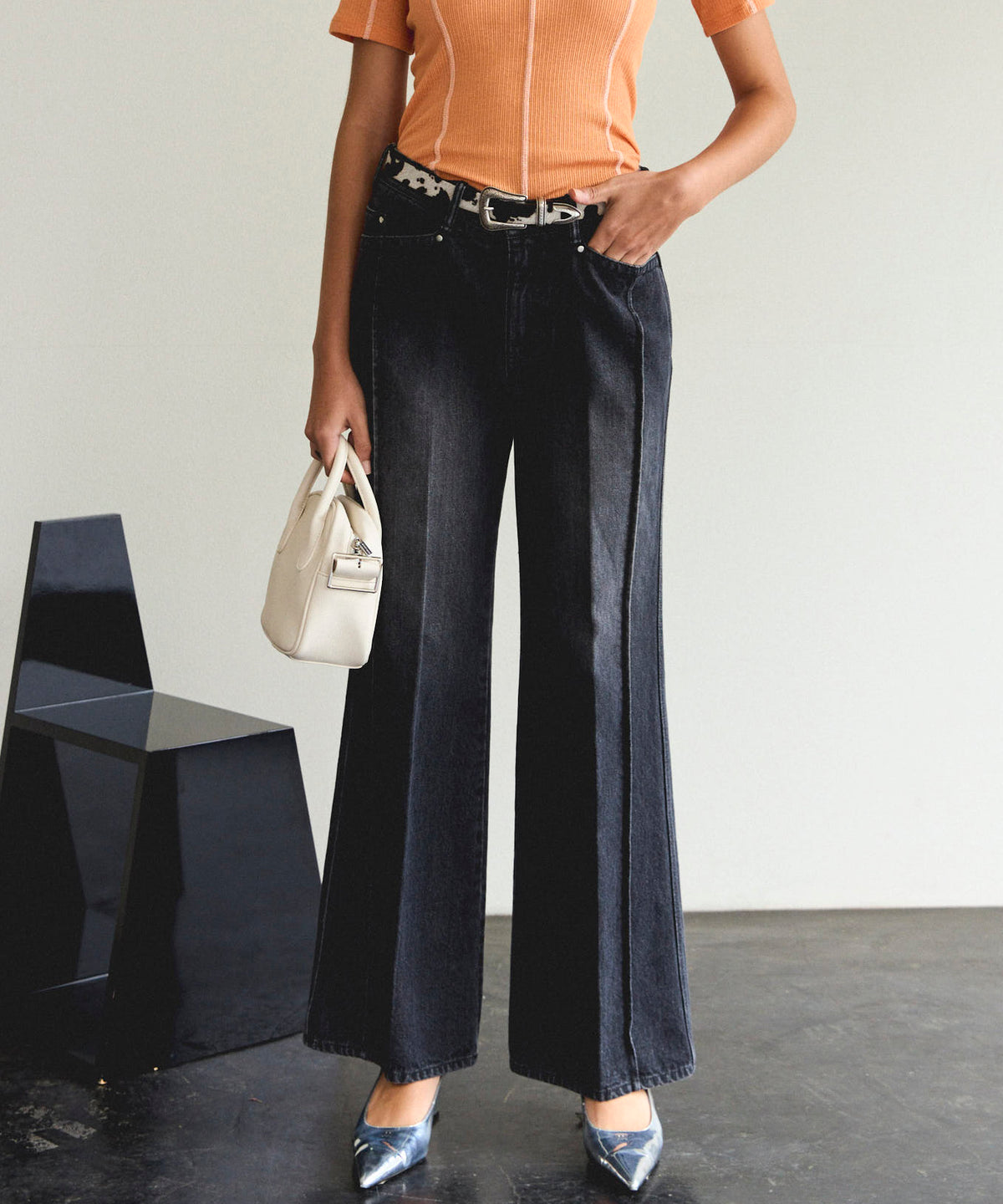 Low Waist Semi-Flare Denim Pants