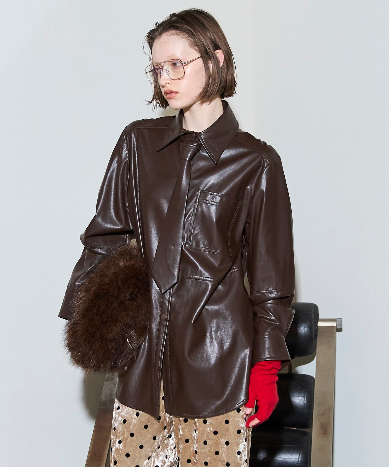 Vegan Leather Tie Shirt