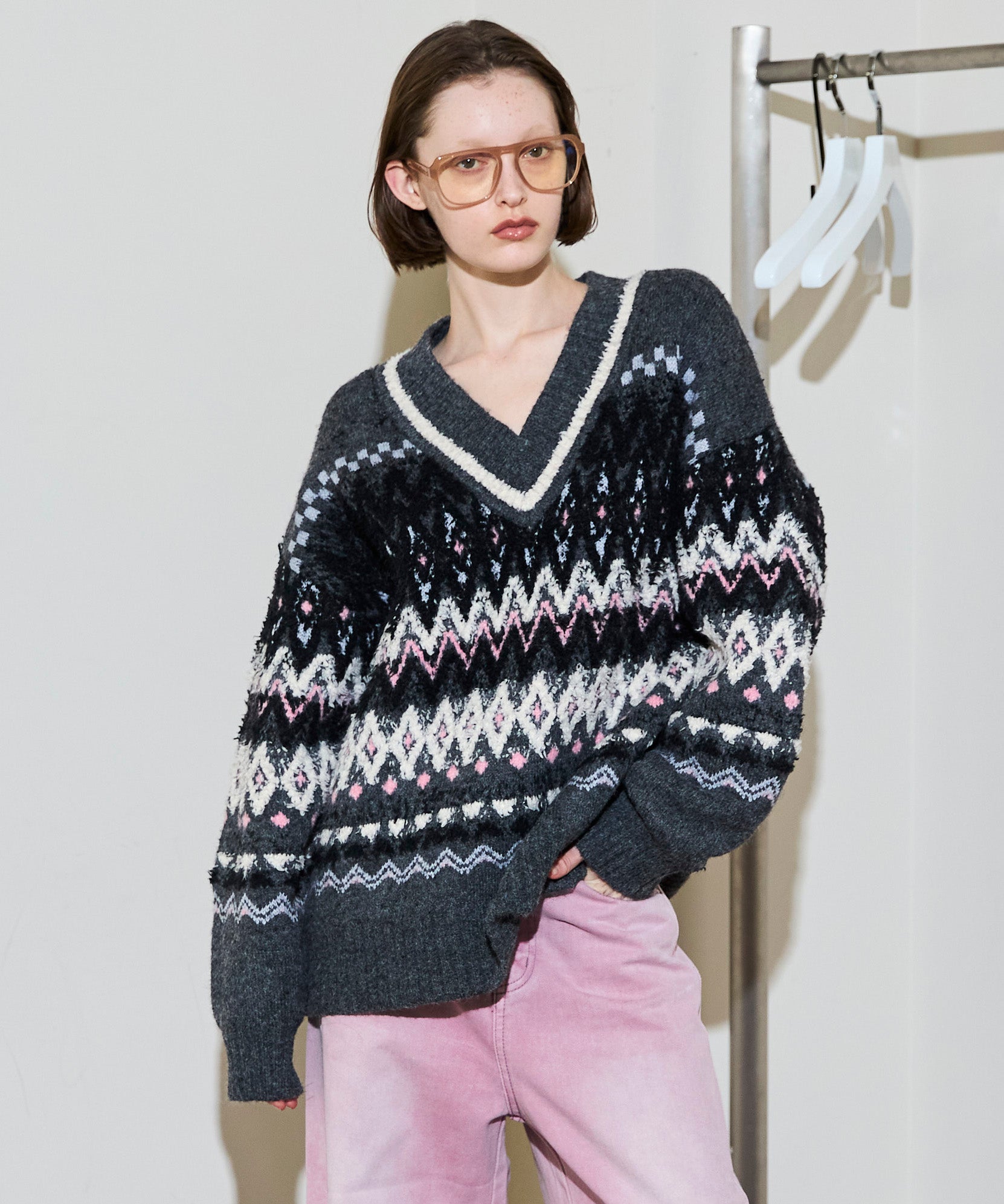 【m】期間限定お値下げ mediam Mole Knit Pullover Mokemoke Argyle Knit Pullover