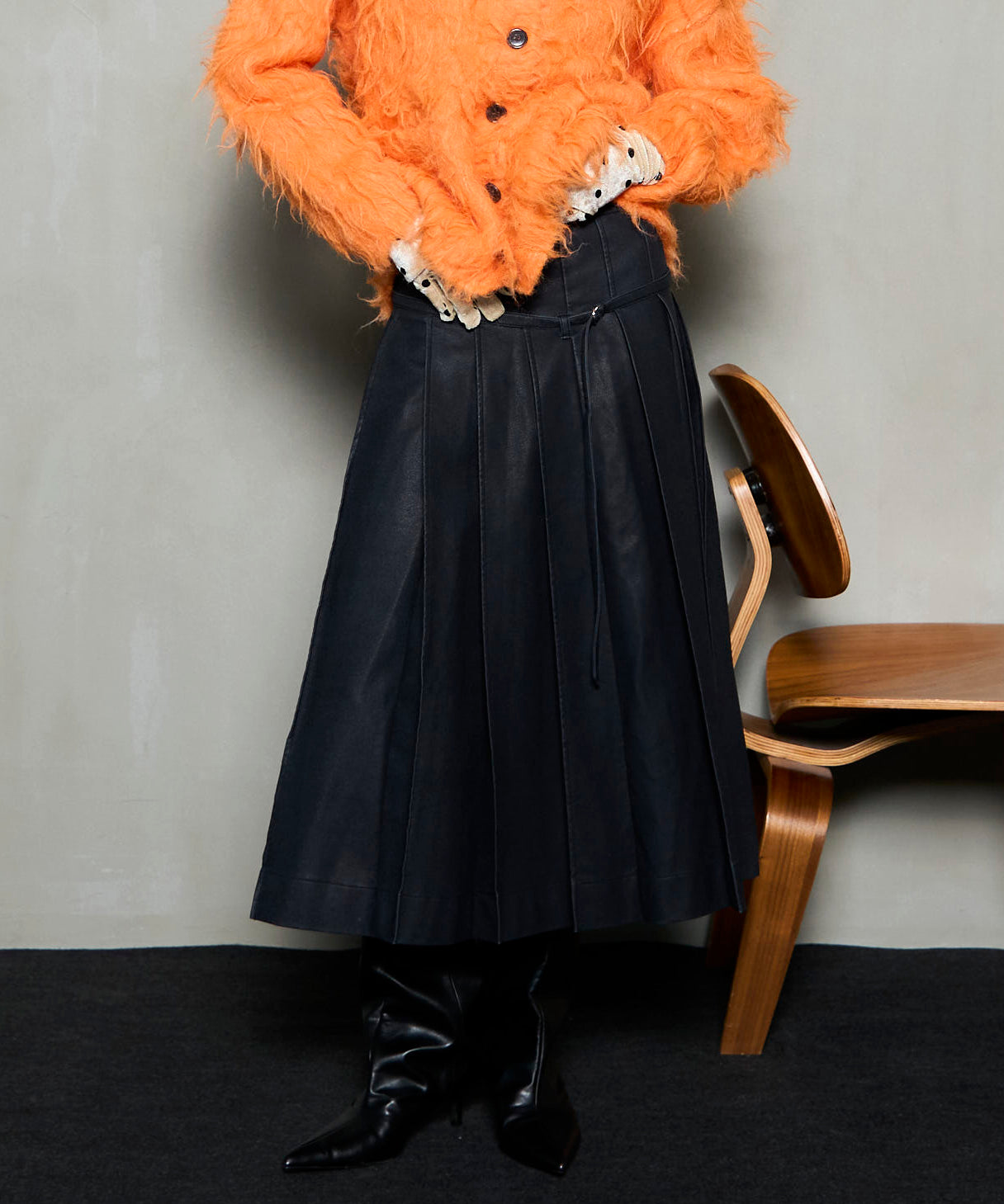 Vegan Leather Midi-length Skirt