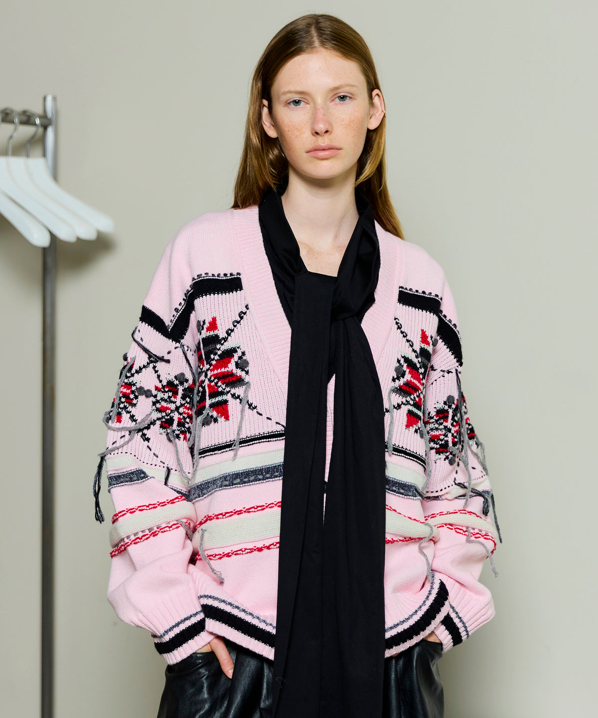 【25AUTUMN PRE-ORDER】Argyle Motif Hand Stitch Knit Cardigan