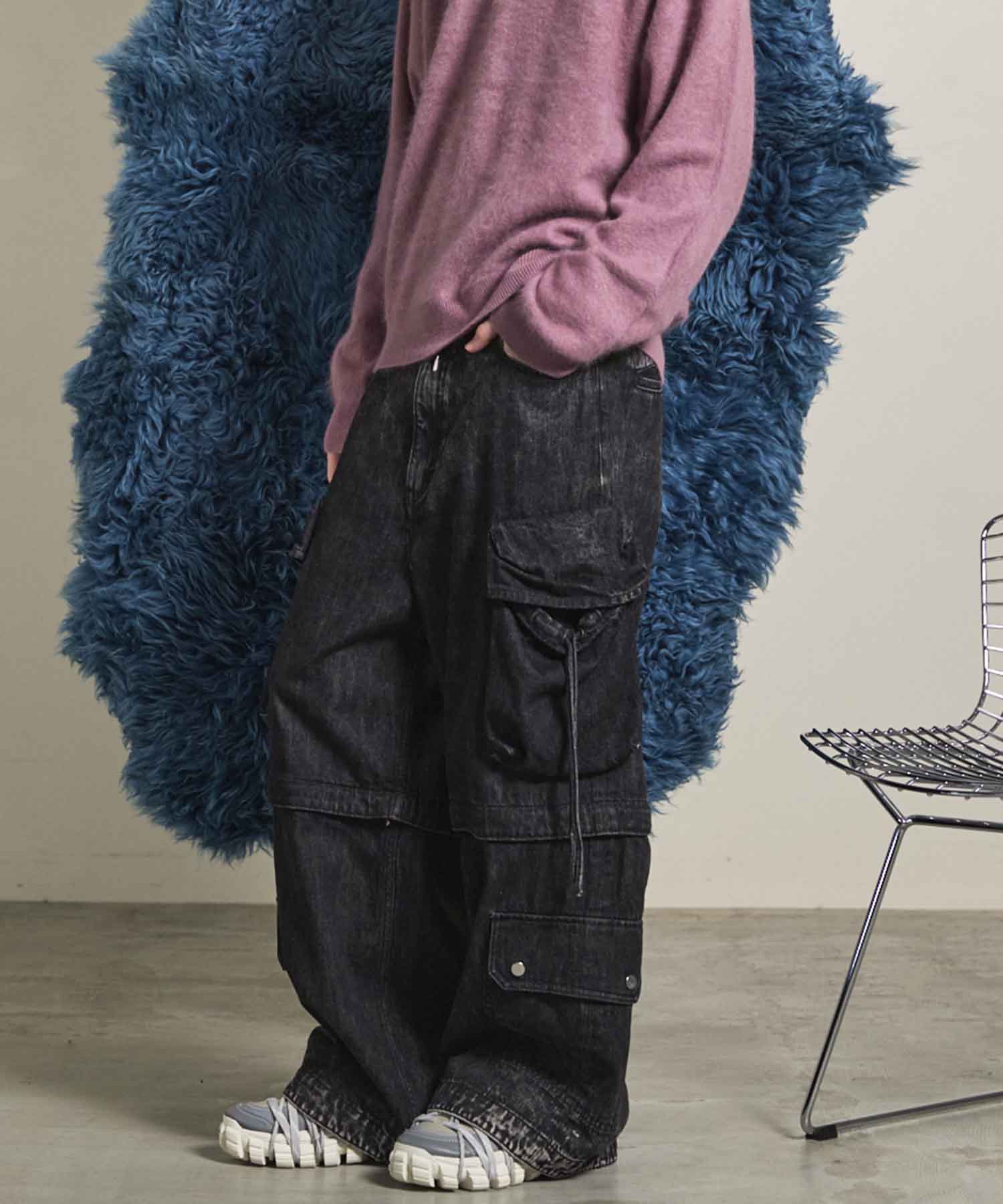 SALE】Big Pocket 2WAY Denim Wide Cargo Pants