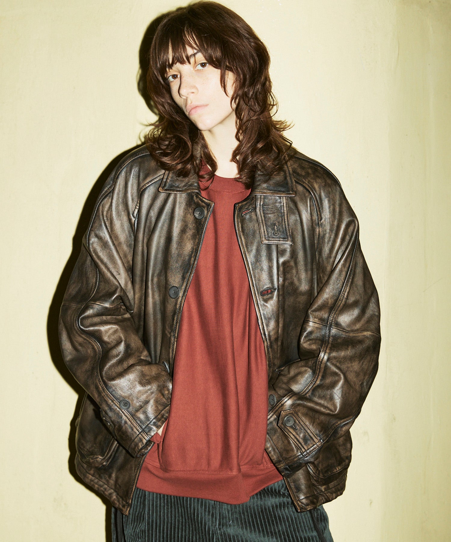 Sheep Leather Front Button Single Blouson