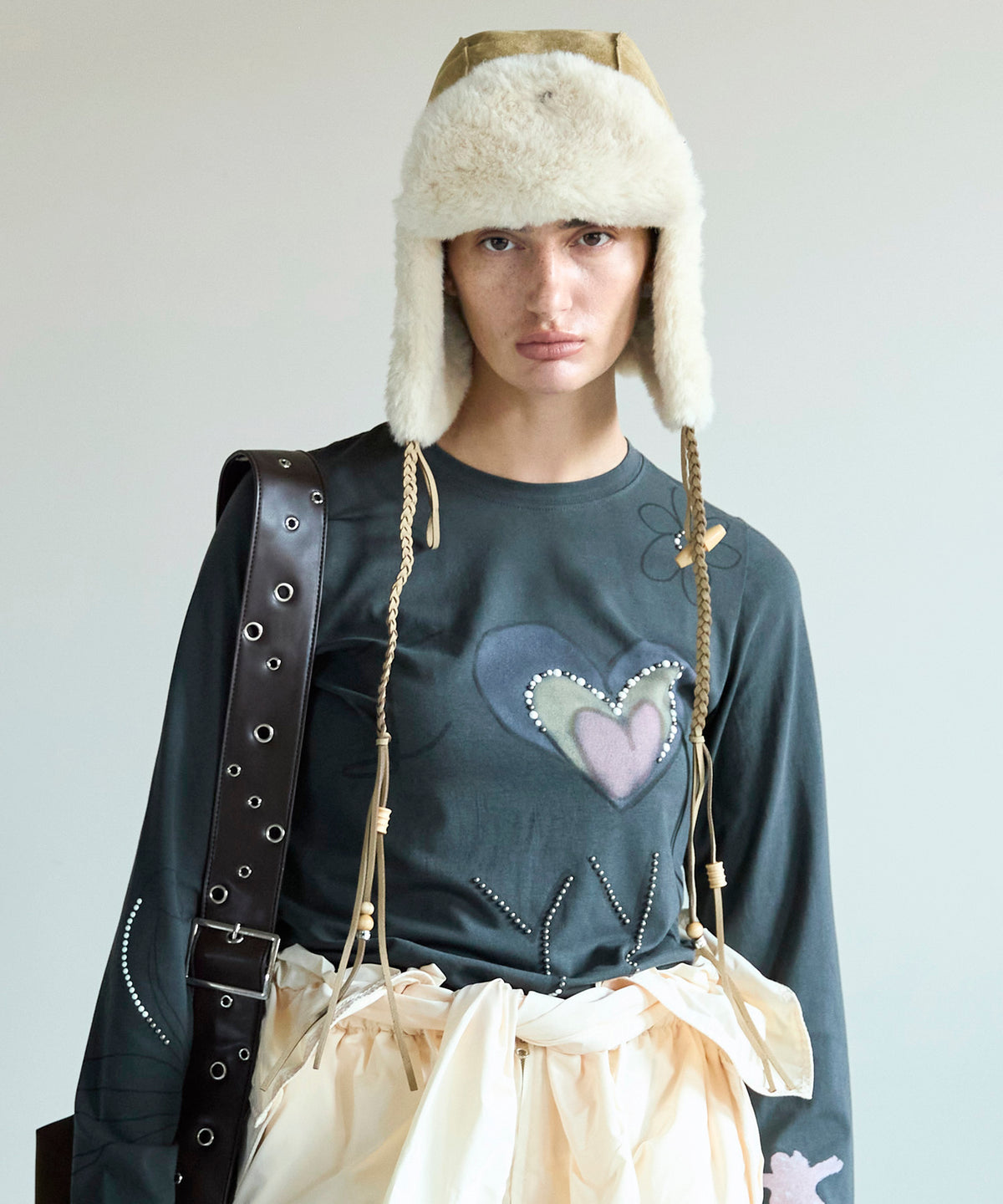 【OPEN YY】Woven BRAIDED SHEARLING TRAPPER