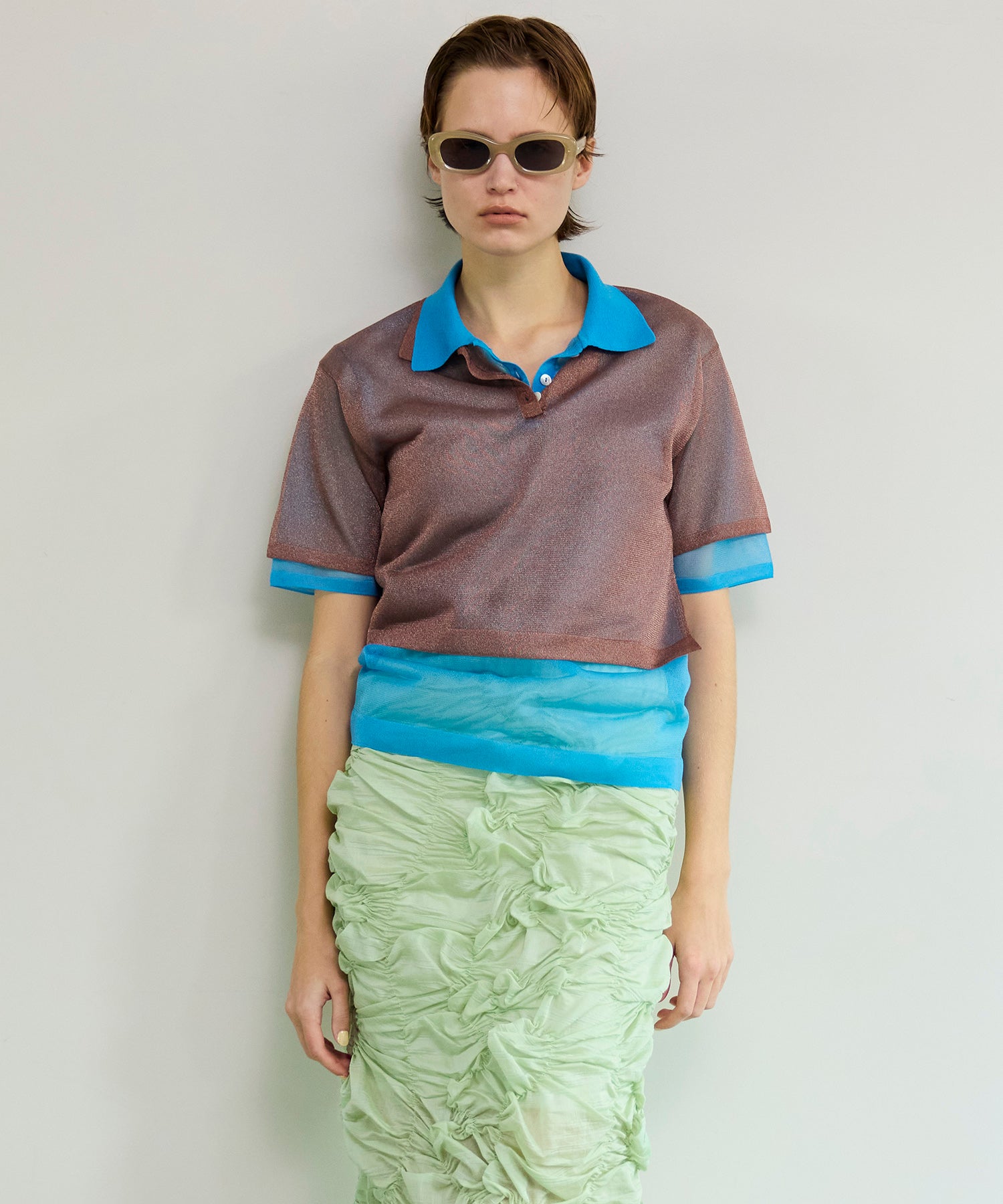 Layered Sheer Knit Polo