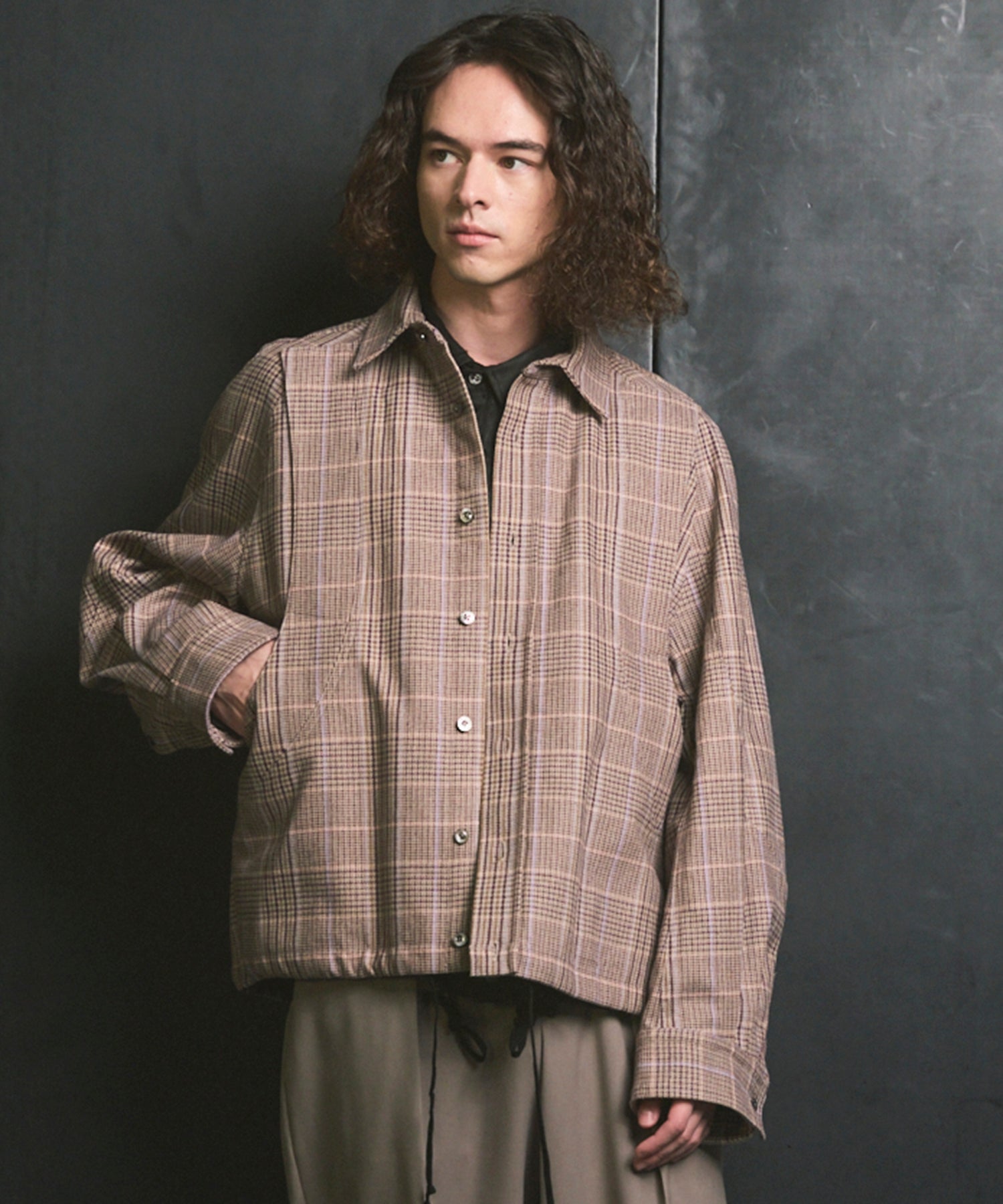 Italian Dead Stock Fabric】Prime-Over Curved Pocket Shirts Blouson