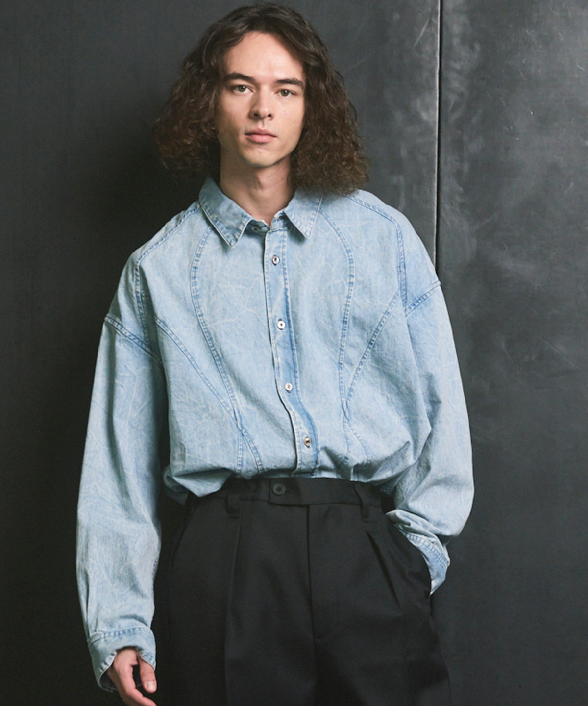 Denim Curved切换Shirt Blouson
