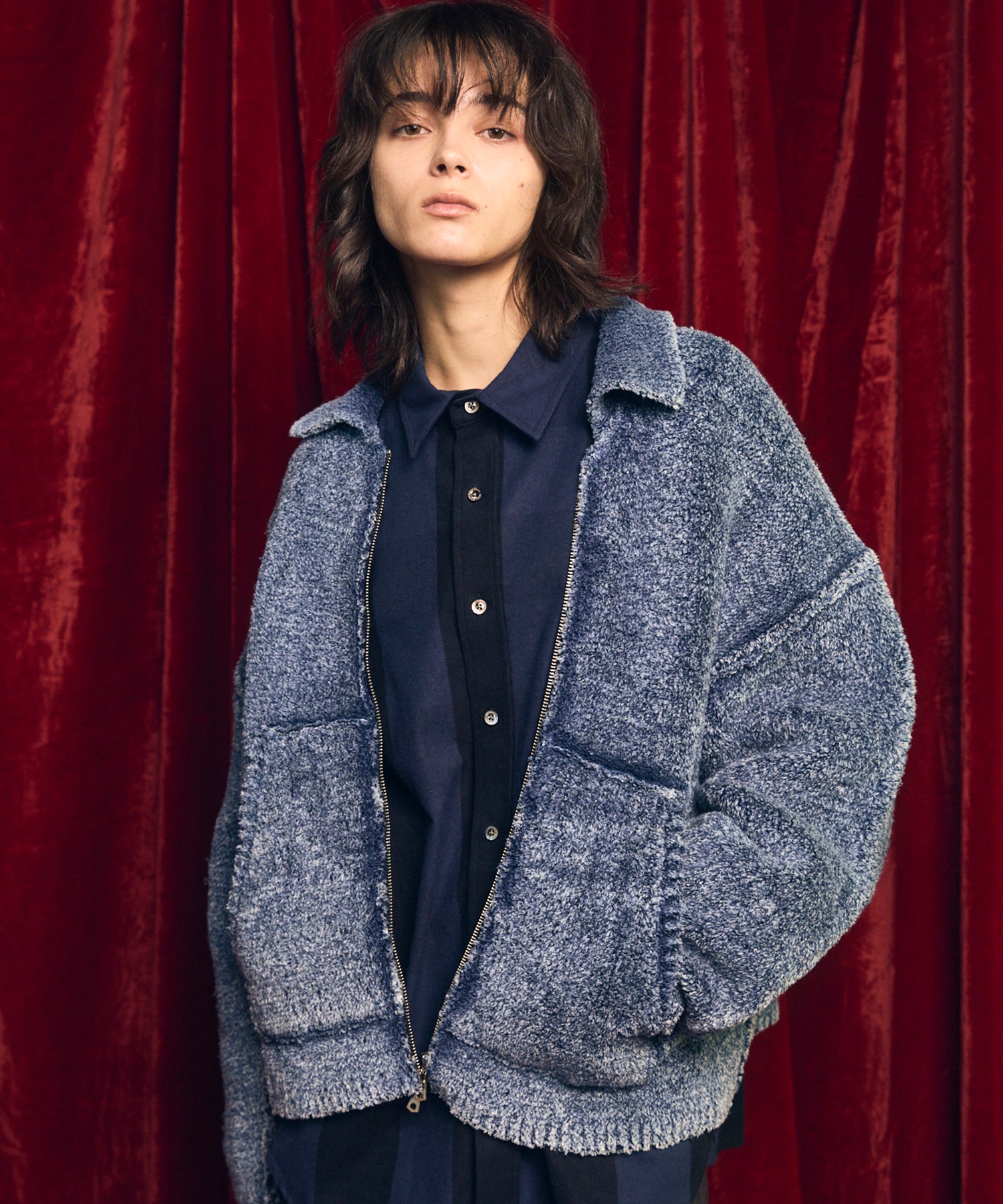 Fade Yarn Prime-Over Full Zip Knit