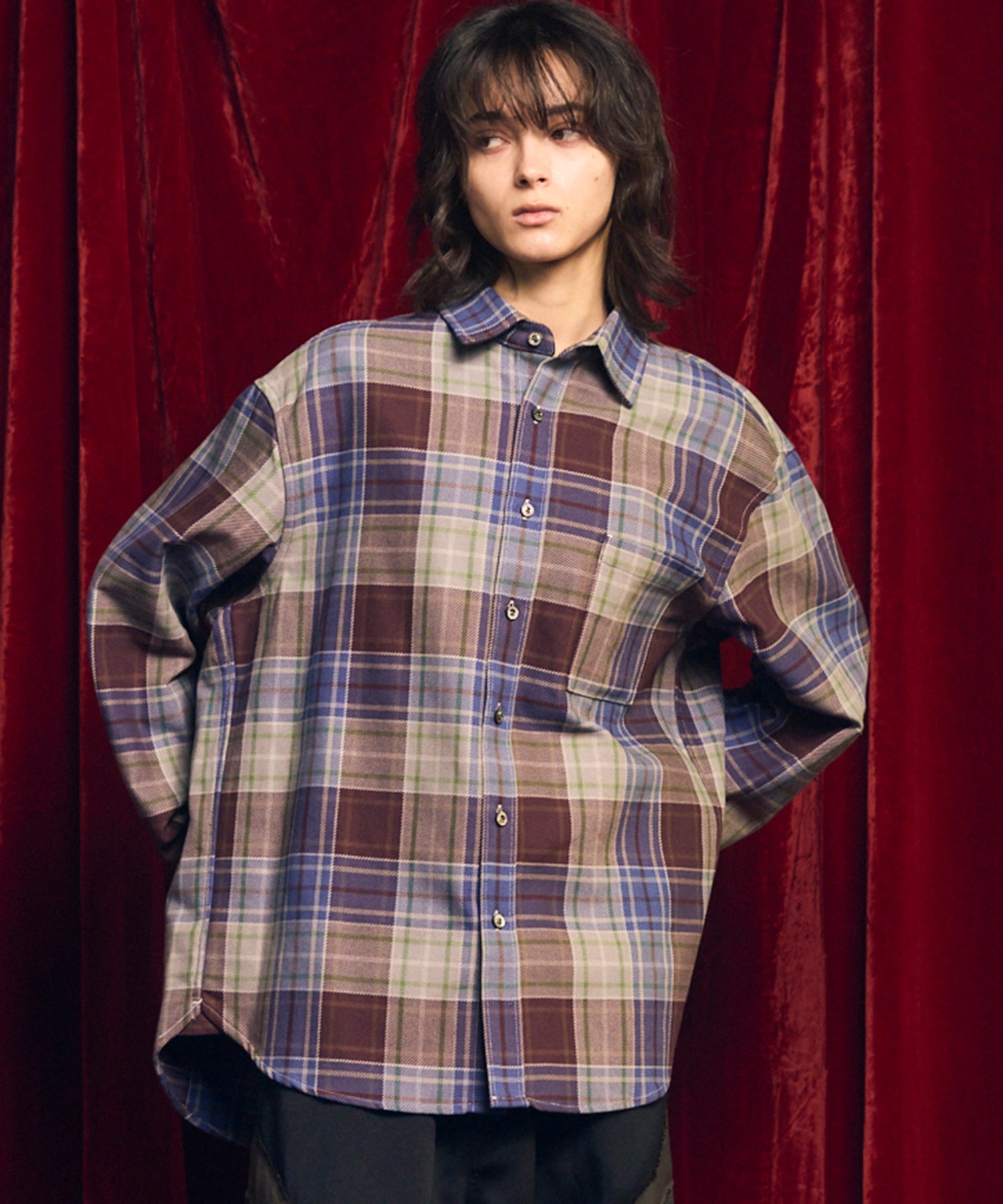 Italian Dead Stock Fabric】Prime-Over Regular Collar Flannel Shirt