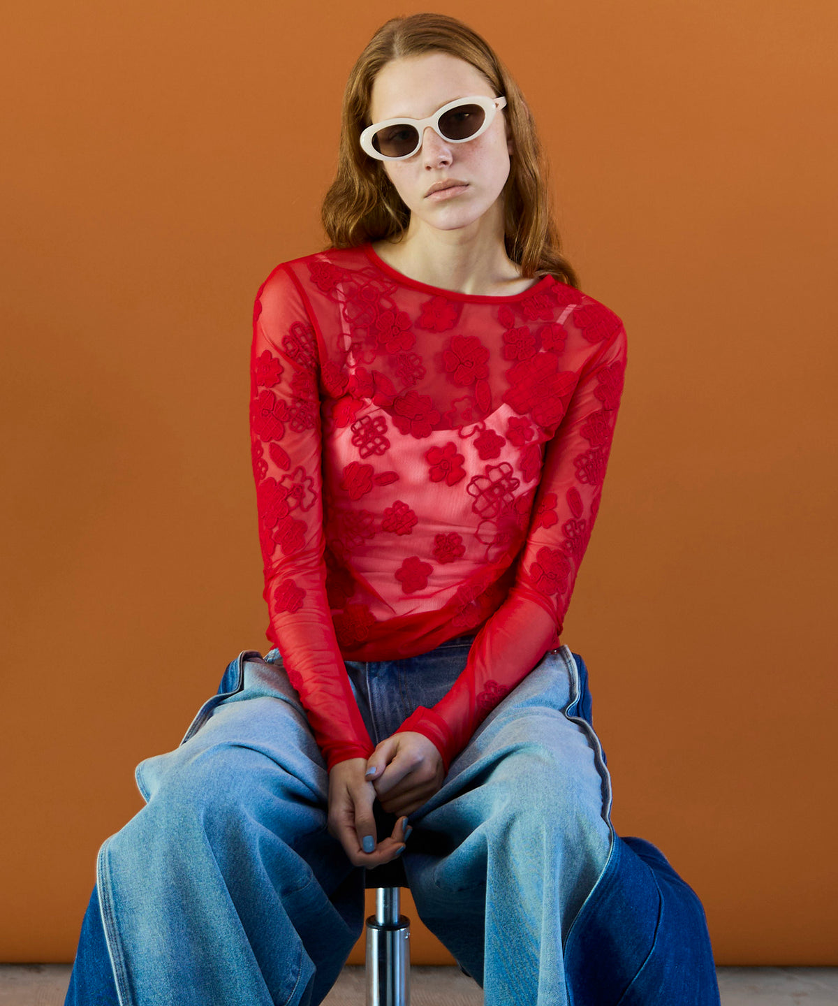 Flower Embroidery Sheer Tops