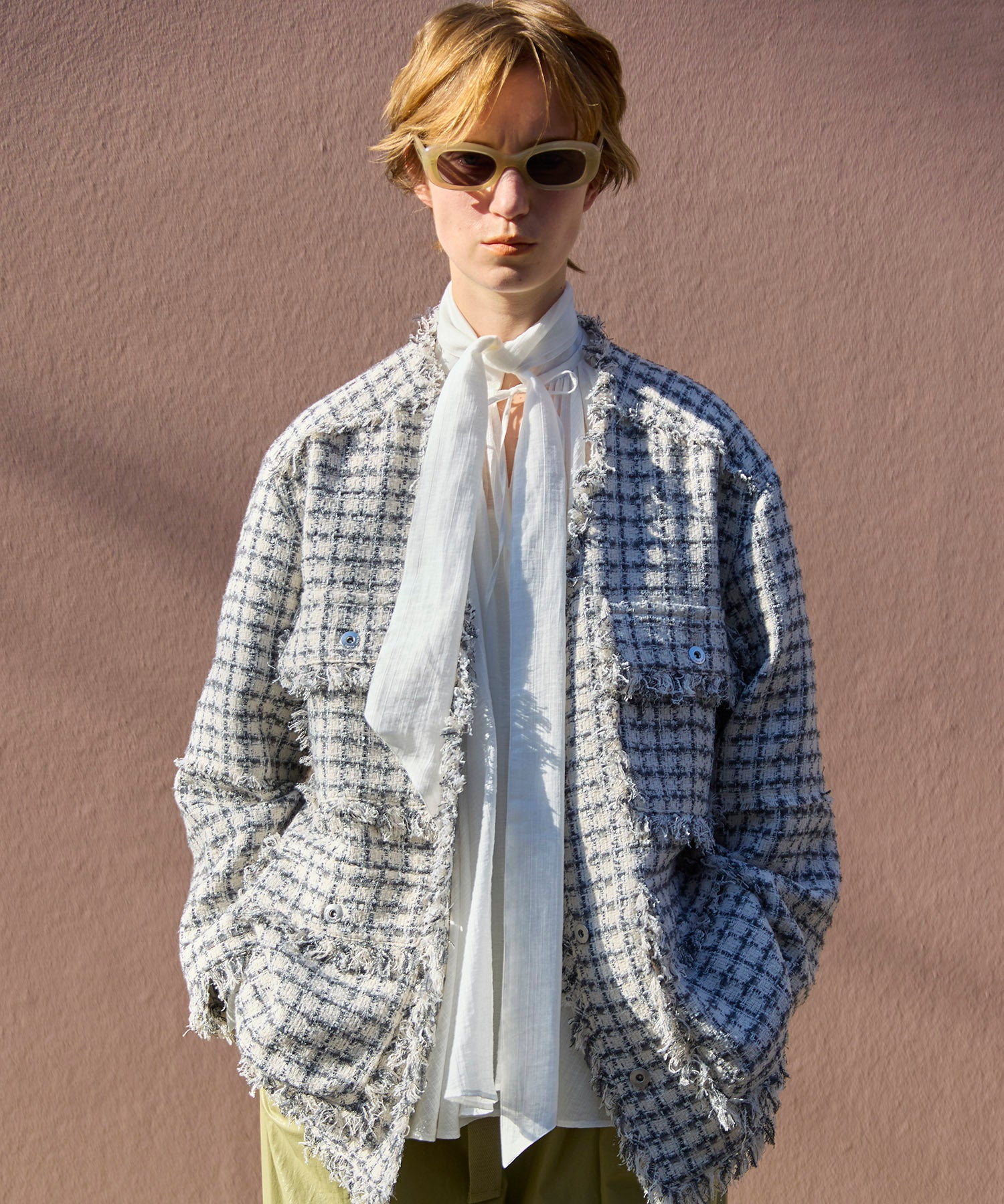 Fringe Tweed Long Jacket