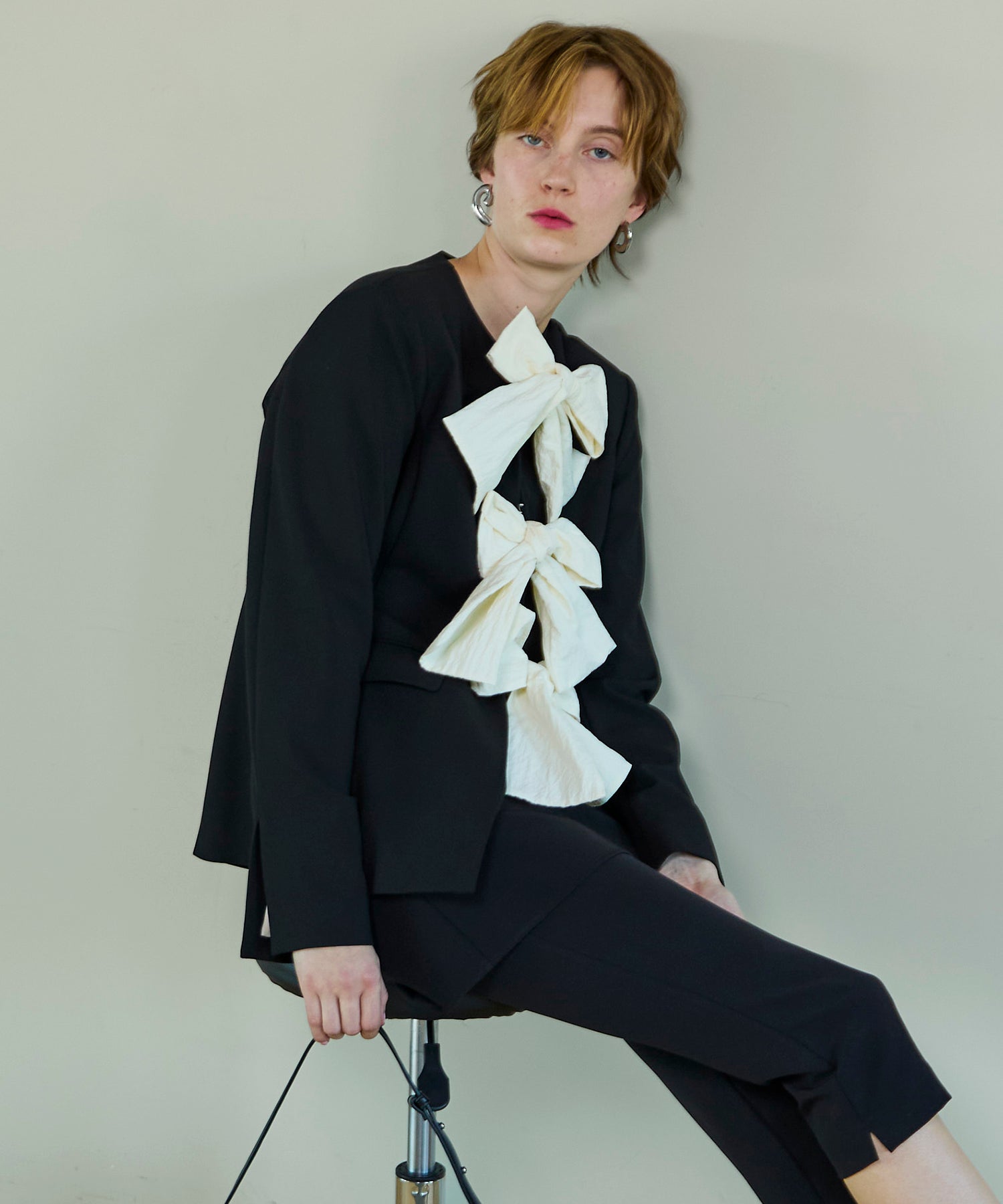 No-Collar 2WAY Ribbon Jacket