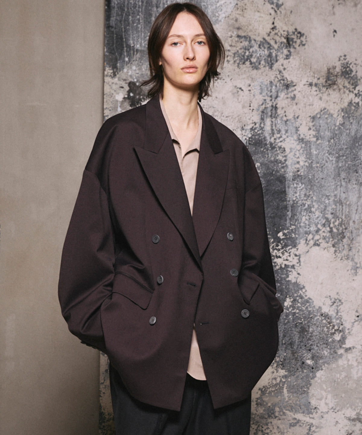 Wool Mix Smooth Prime-Over Peaked Lapel Double Tailored Jacket