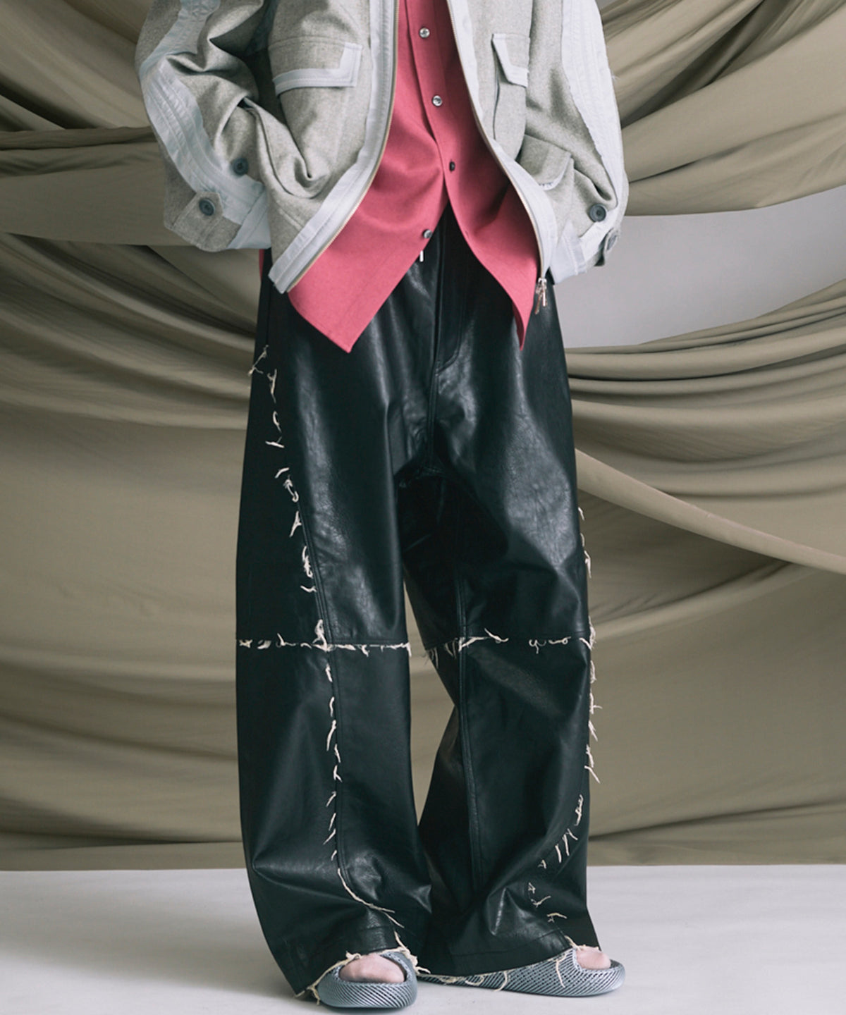 Artificial Leather Wide Pants