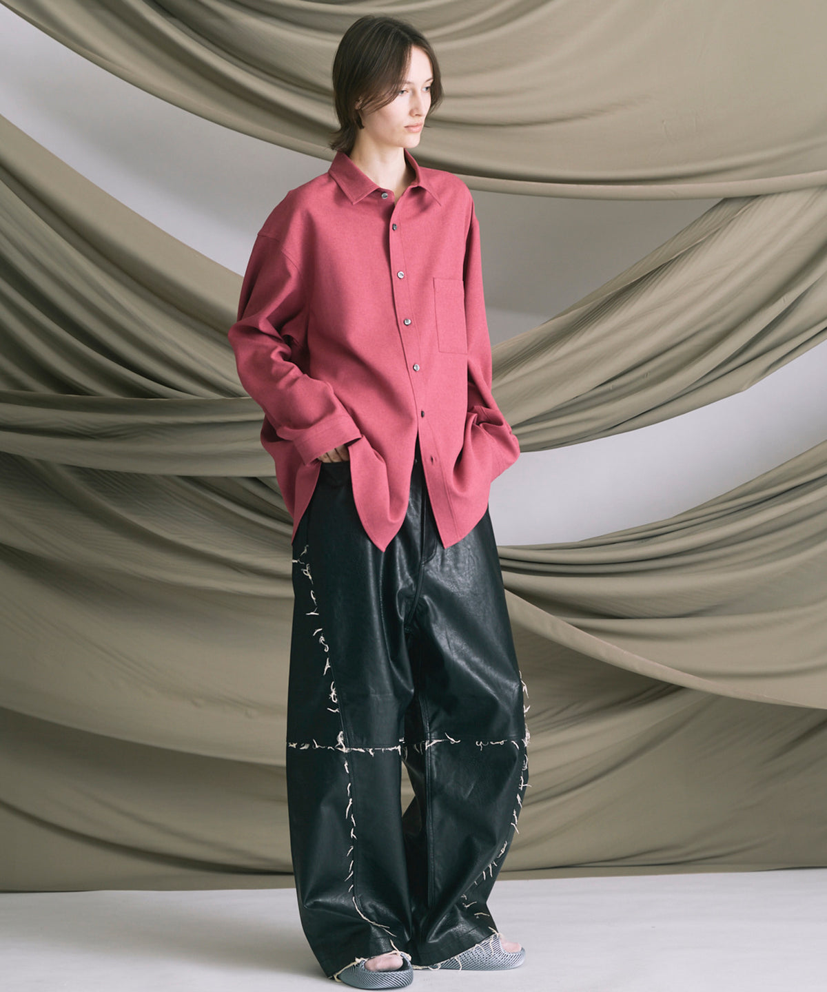 Artificial Leather Wide Pants