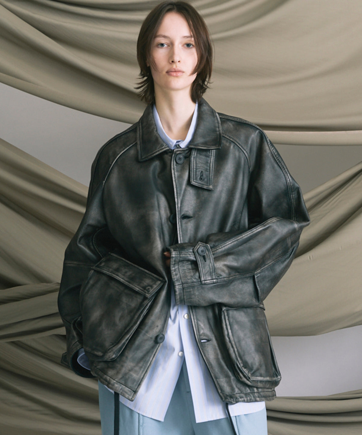 【25AW PRE-ORDER】Sheep Leather Front Button Single Blouson
