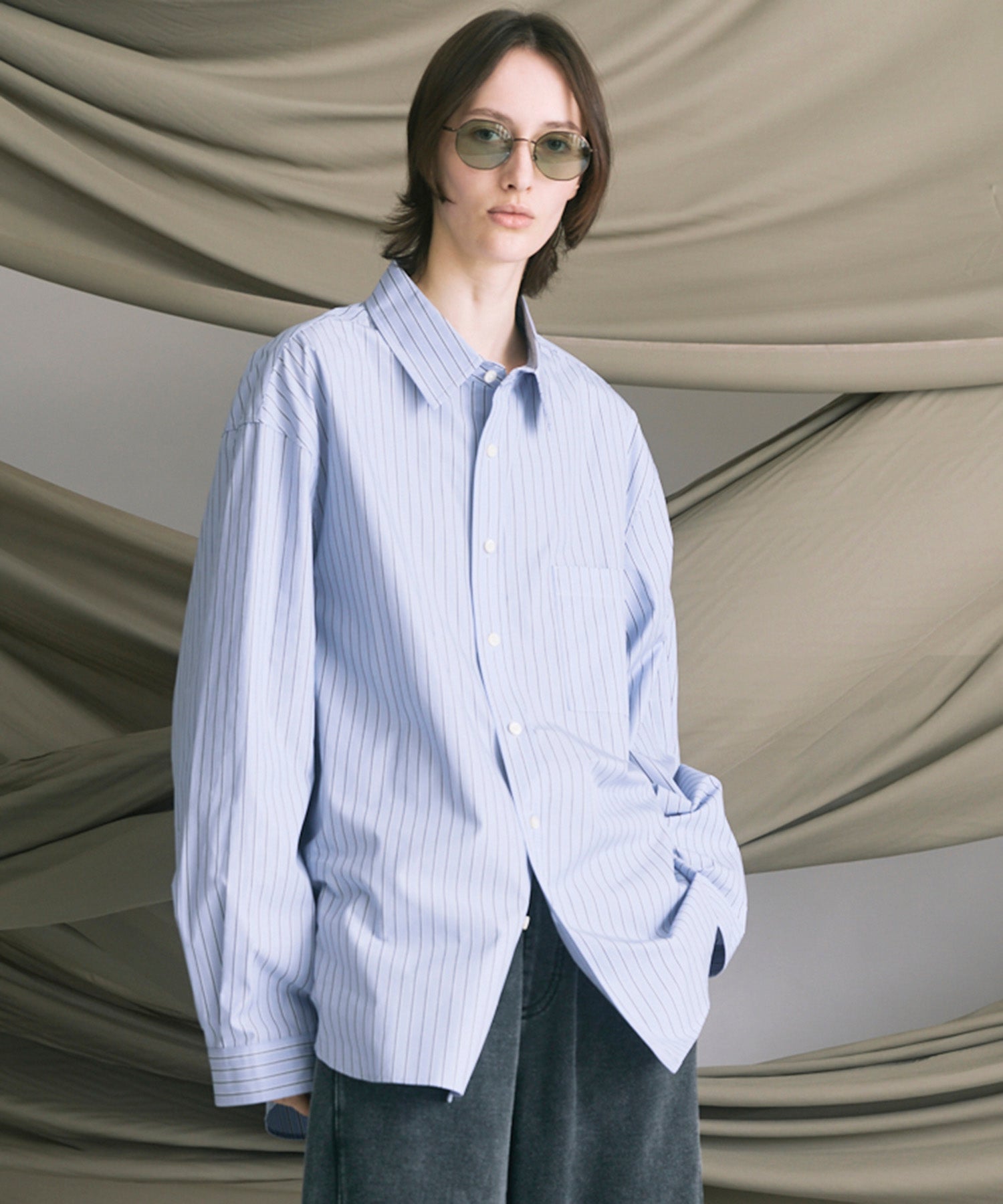 メゾンスペシャル　スビンコットンタイプライタープライムオーバーシャツ　ブルー　0 120/2 Suvin Cotton Typewriter Prime-Over Shirt
