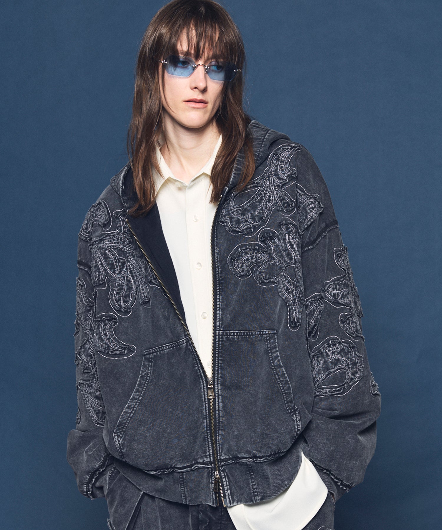 Flower Patchwork Vintage Like Prime-Over Sweat Zip Hoodie Flower Patchwork Vintage Like Prime-Over Sweat Zip Hoodie