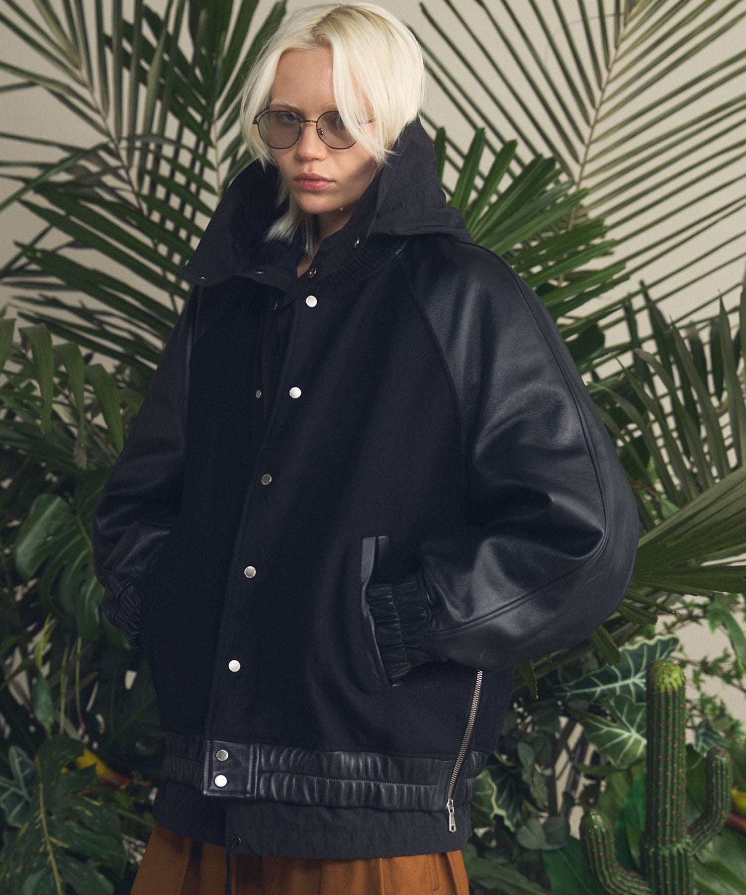 Sheep Leather Melton Combination Stadium Jacket