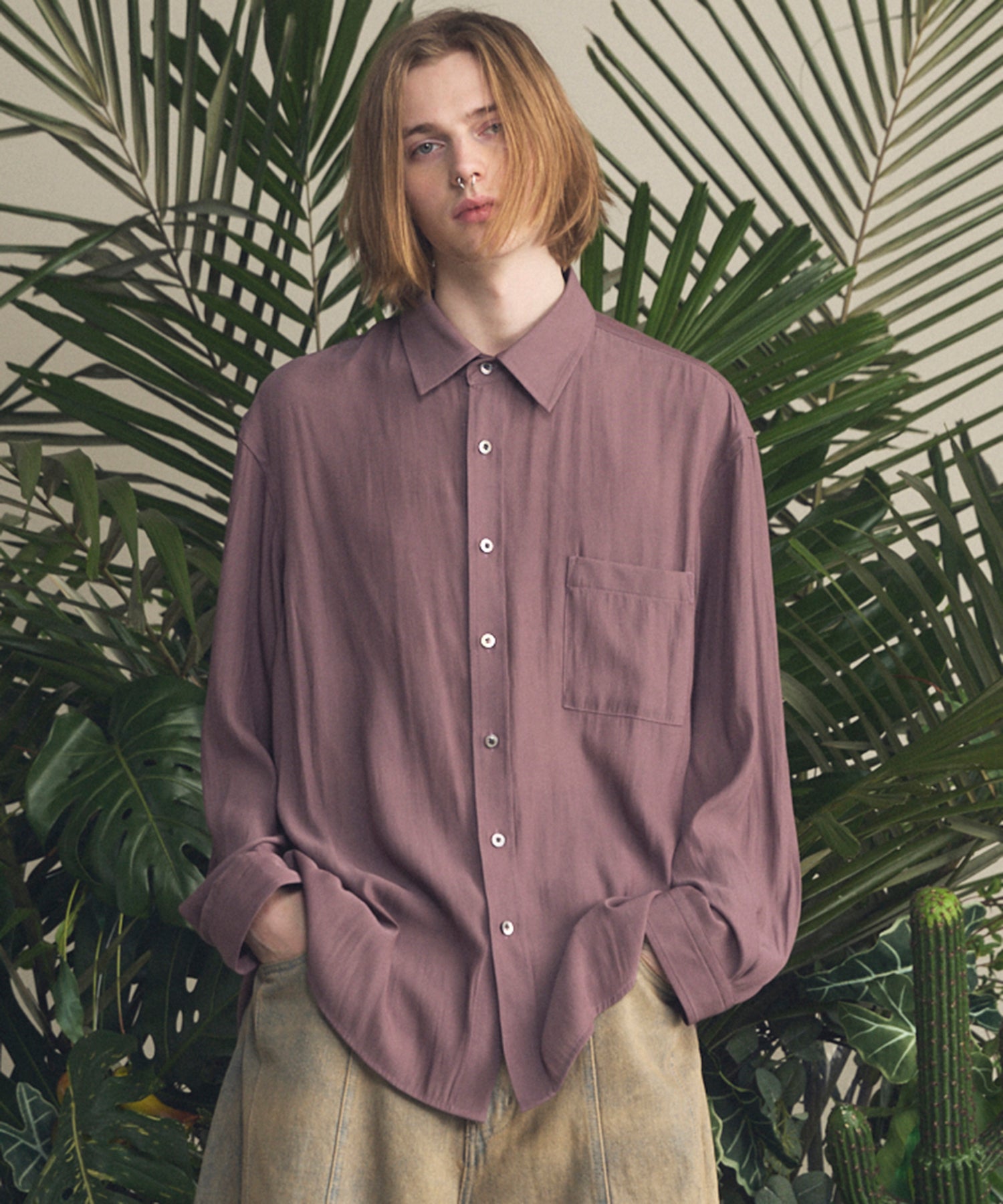 Split Georgette Prime-Over Regular Collar Shirt