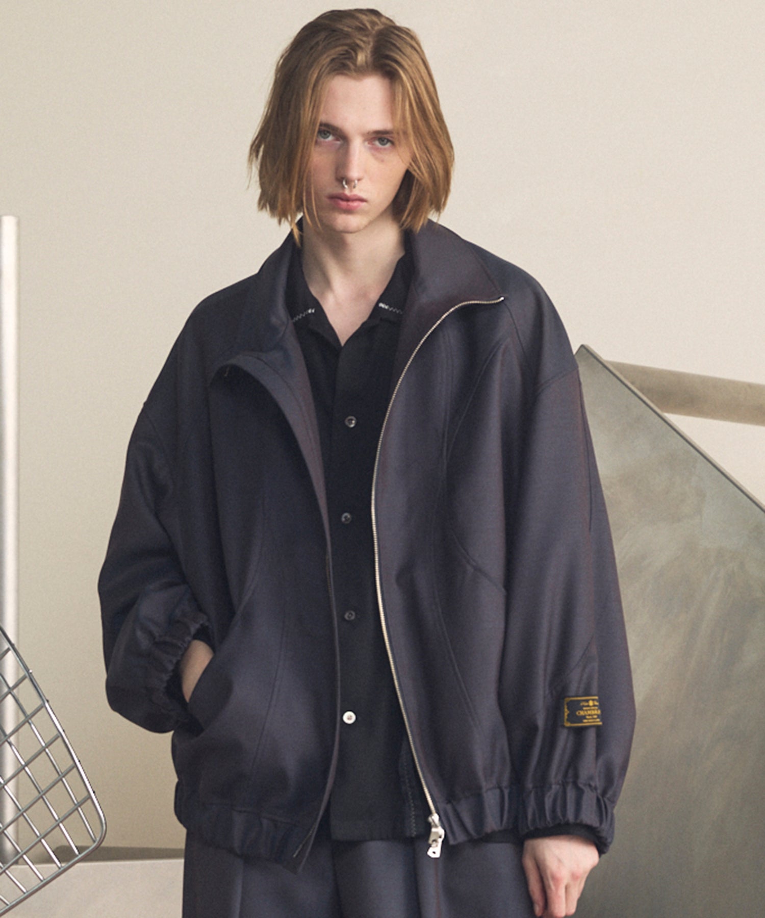 4 Colors Chambray Washable Wool Prime-Over Switching Stand Collar Blou