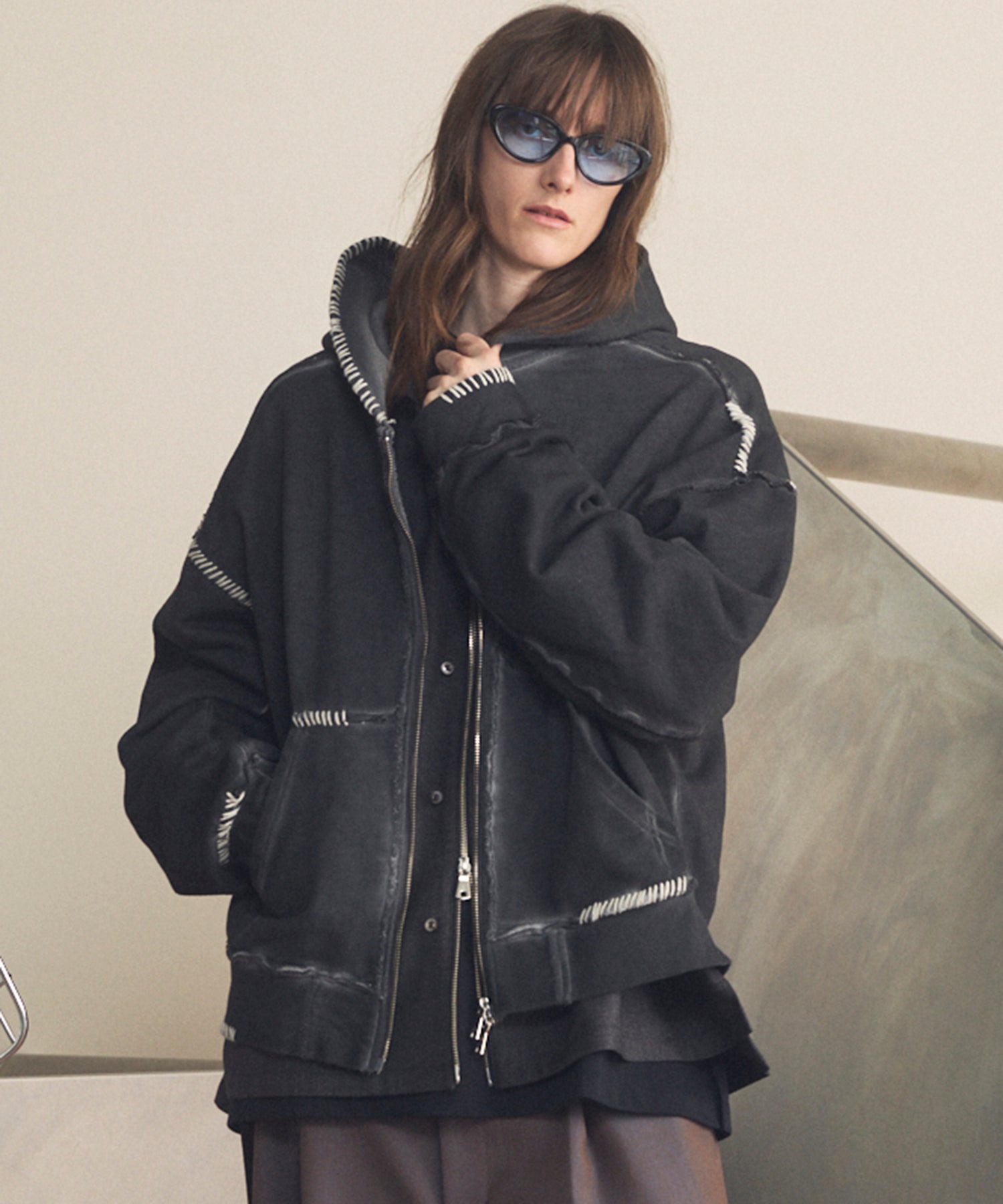 26SS PRE-ORDER】Over-Dye Embroidery Prime-Over Sweat Zip Hoodie