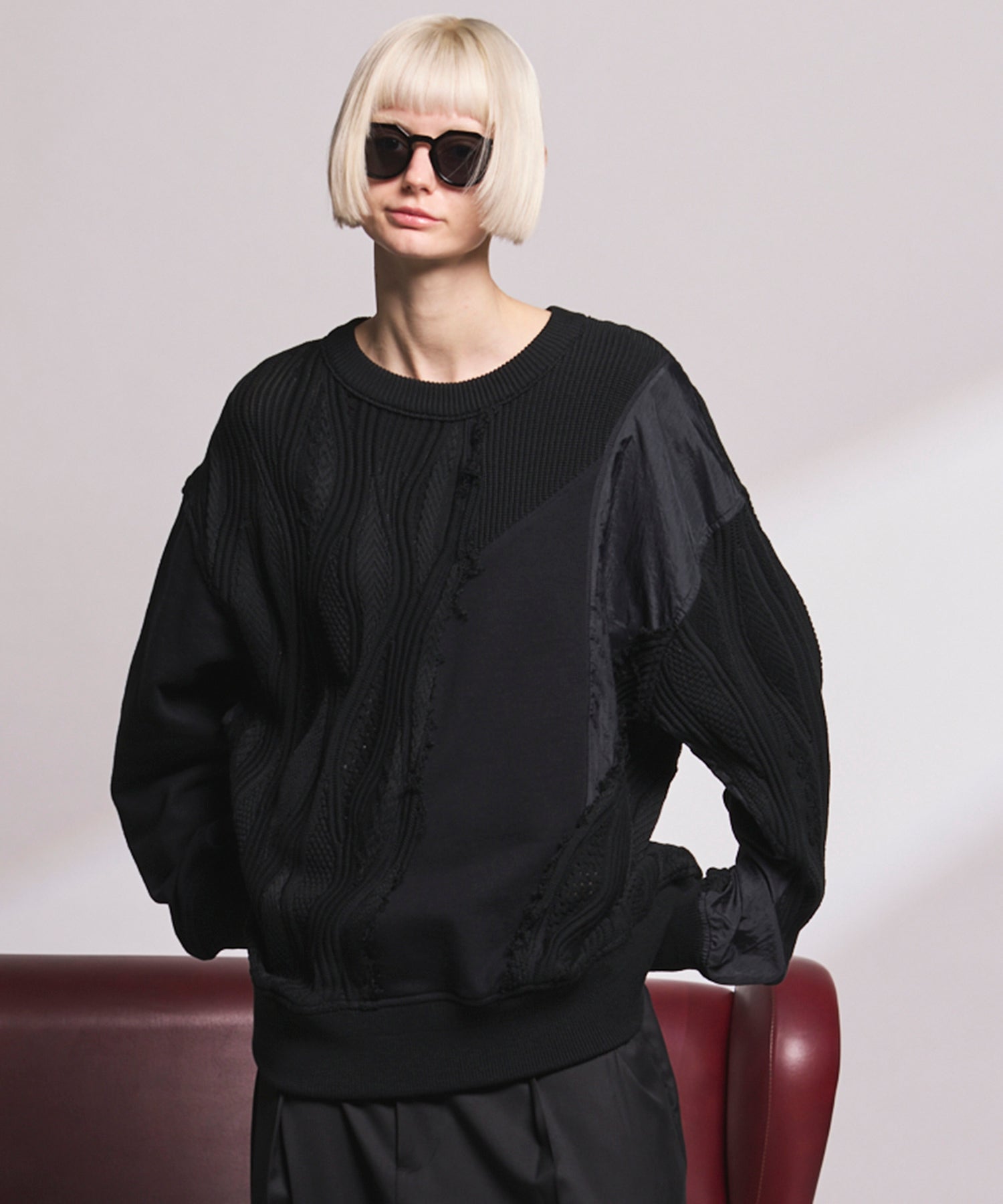 Different Material Docking Prime-Over 3D Knit Pullover