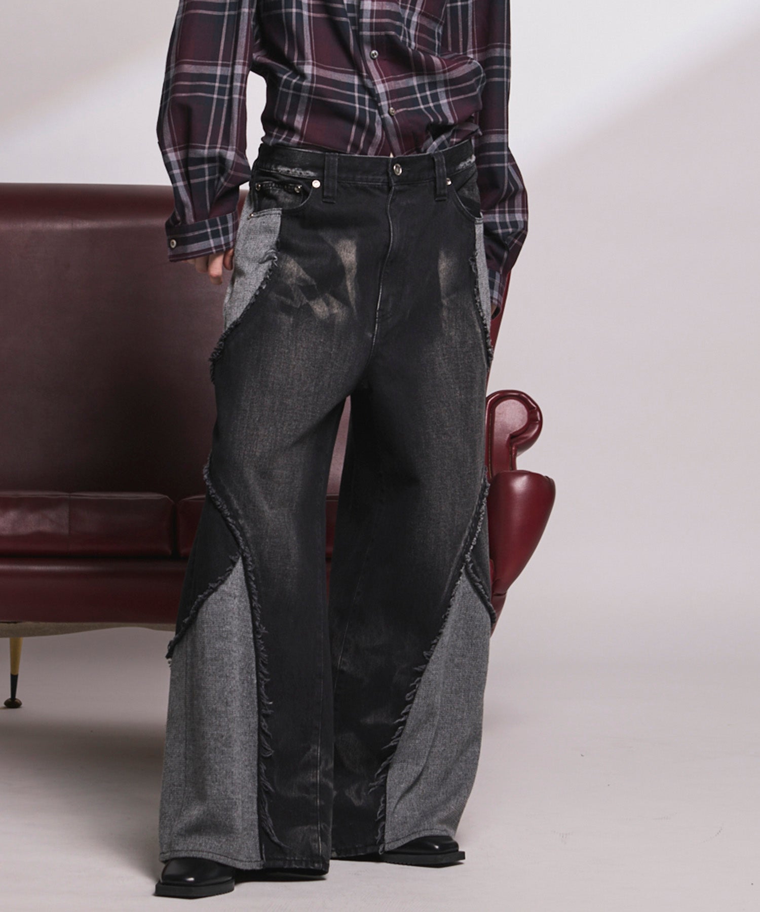Different Material Docking Prime-Wide Denim Pants