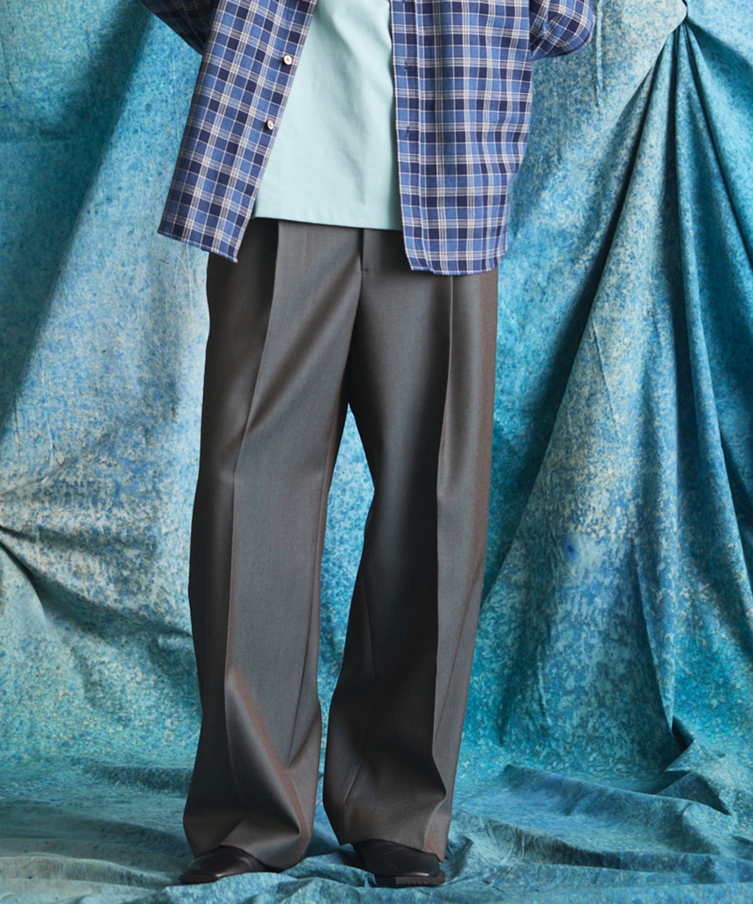 4 Colors Chambray Washable Wool Prime-Wide One Tuck Wide Pants