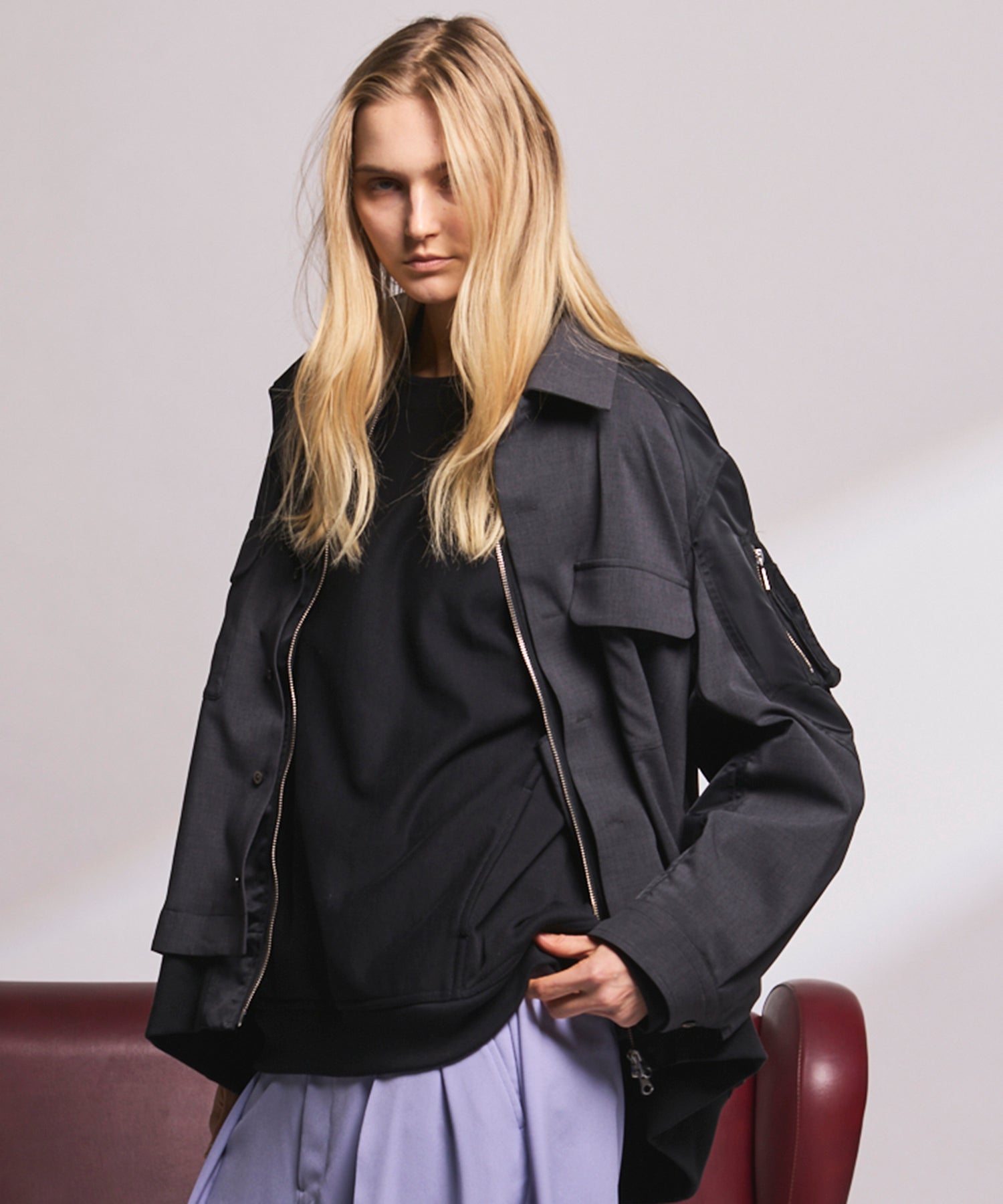 Layering MA-1 Docking Prime-Over Open Collar Shirt