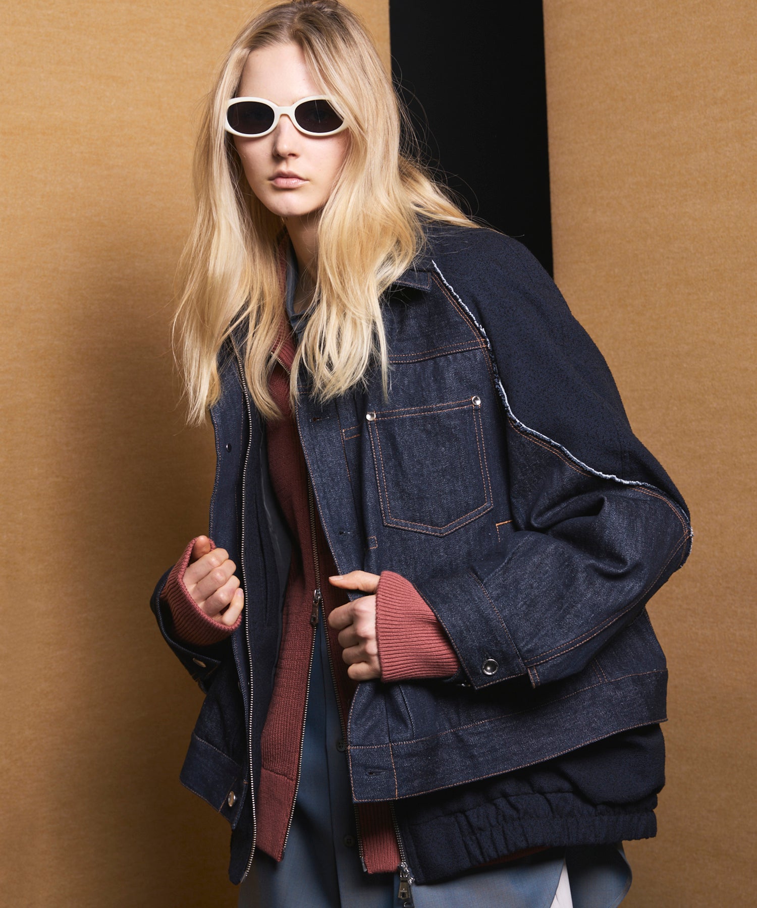 Different Materials Layering Prime-Over Trucker Jacket