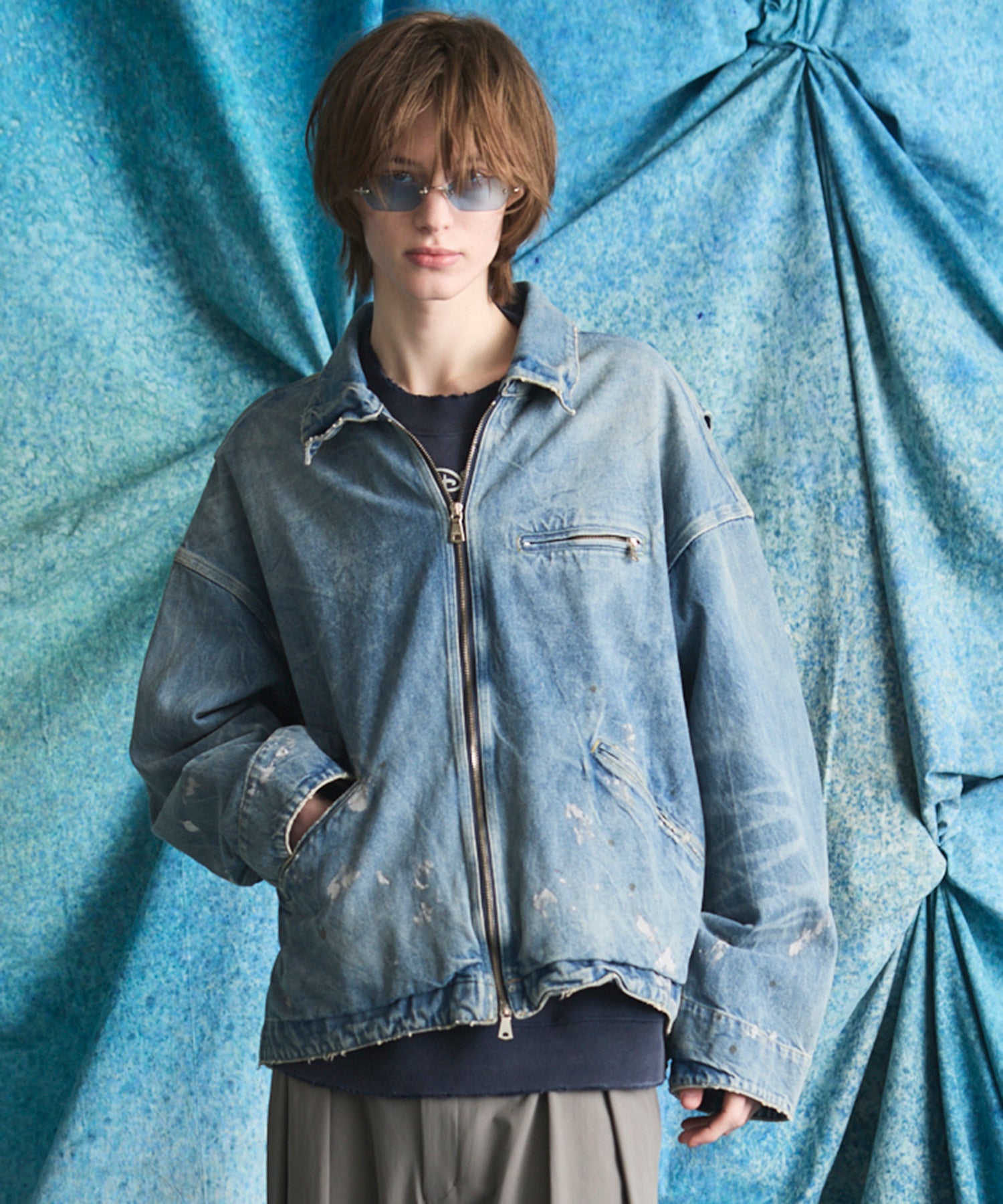 Vintage Style Denim Fabric】Prime-Over ZIP Denim Jacket
