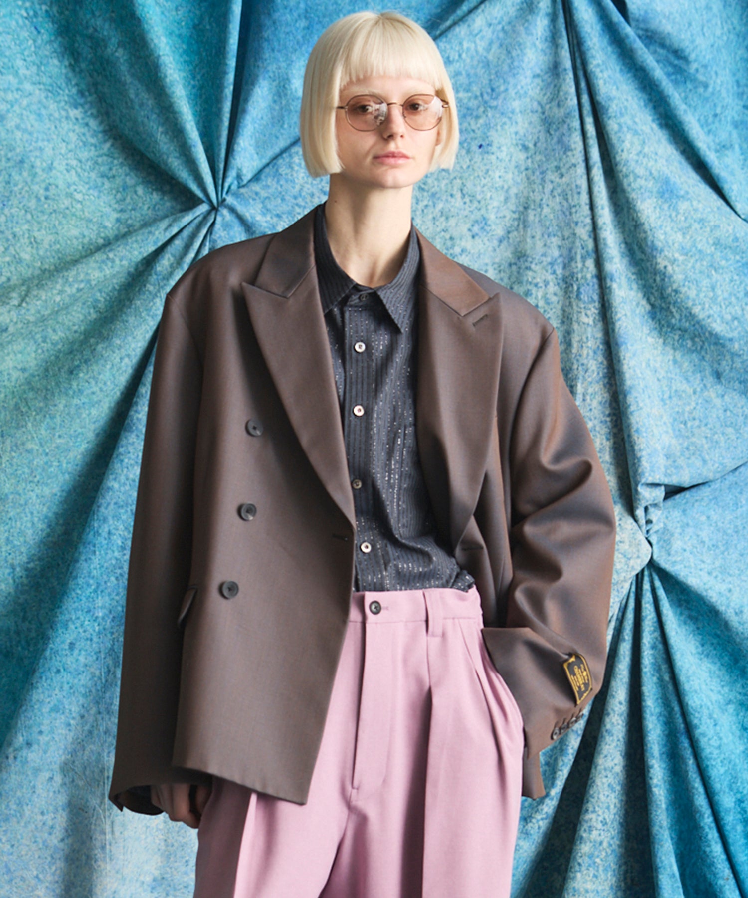 4 Colors Chambray Washable Wool Prime-Over Peaked Lapel Double Breaste