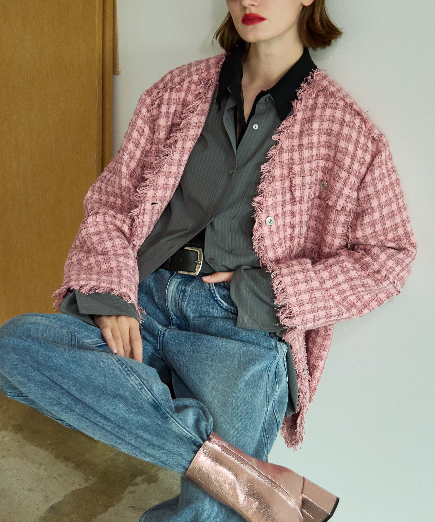 Fringe Tweed Long Jacket