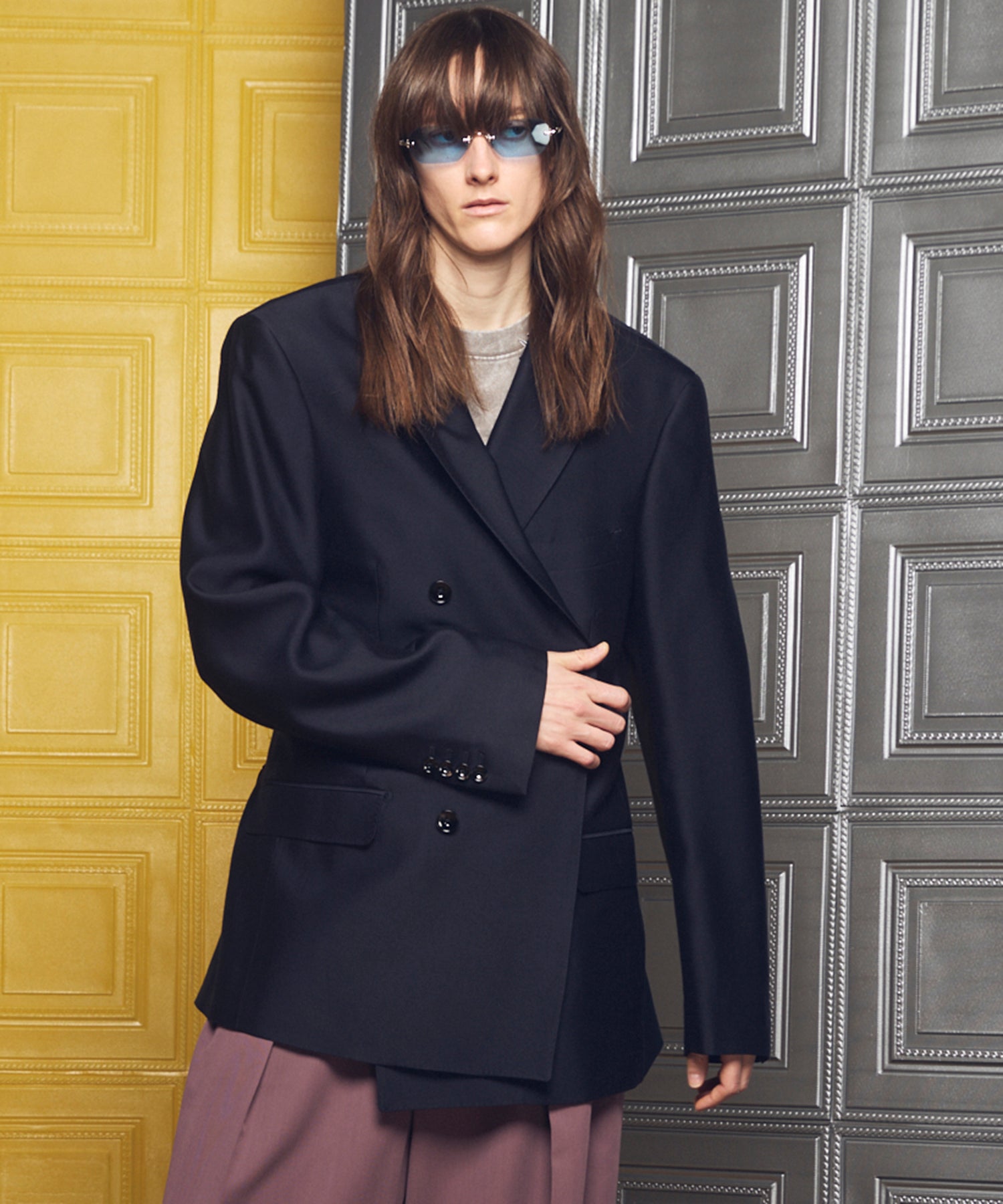 Silk Wool Dress-Fit Peak Lapel 6B Double-breasted Jacket