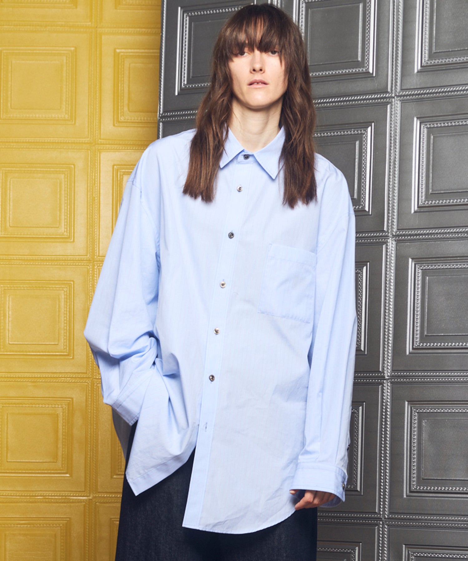 Italian Dead Stock Fabric】Prime-Over Maxi Regular Collar Long Sleeve