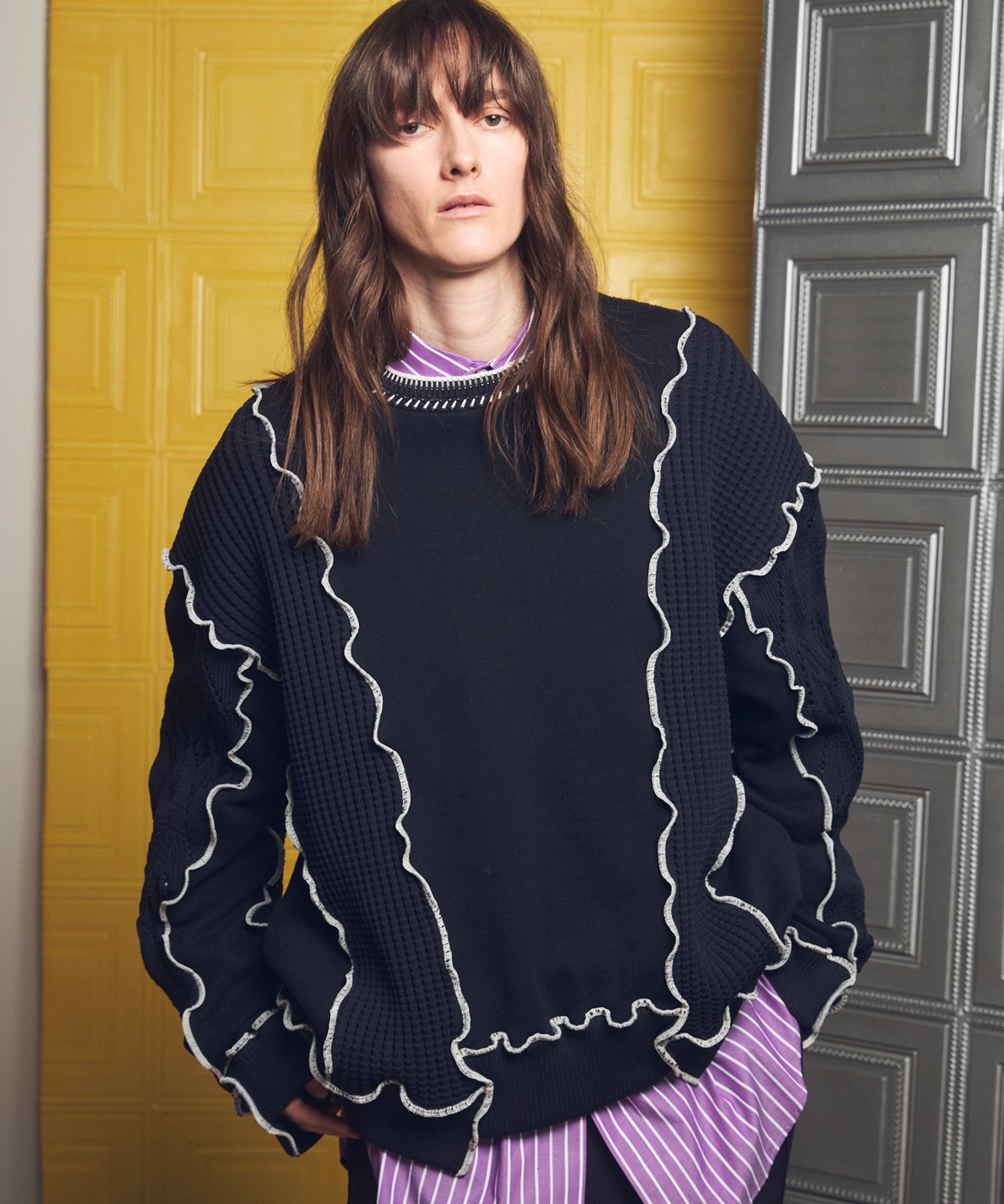 Knit Docking Prime-Over Lettuce Edge Sweat Pullover