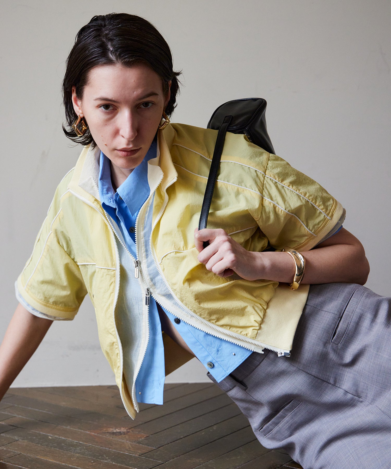 yumi様　ダブルスタンダード　配色ラインショートジャージブルゾン Double Zip Track Blouson