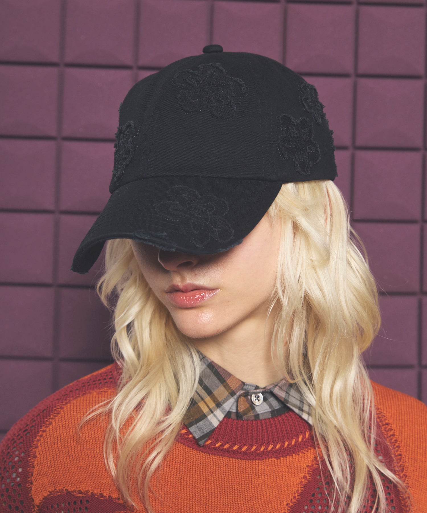 26SS PRE-ORDER】Motif Damaged Flower Pattern 6P Cap