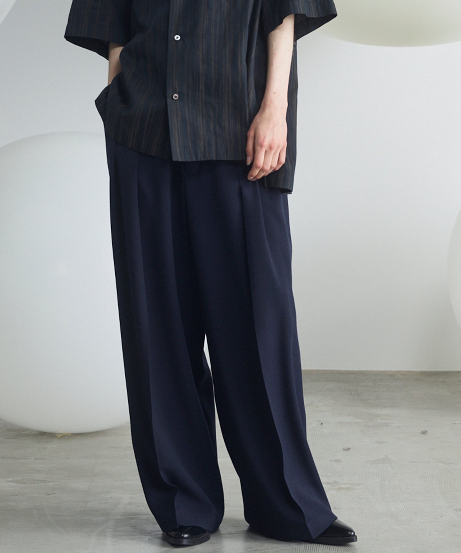 断*可様 1950s-60s Dacron&Rayon Slacks 黒　ツータ Slab Rayon Two-tuck Prime-Wide Slacks