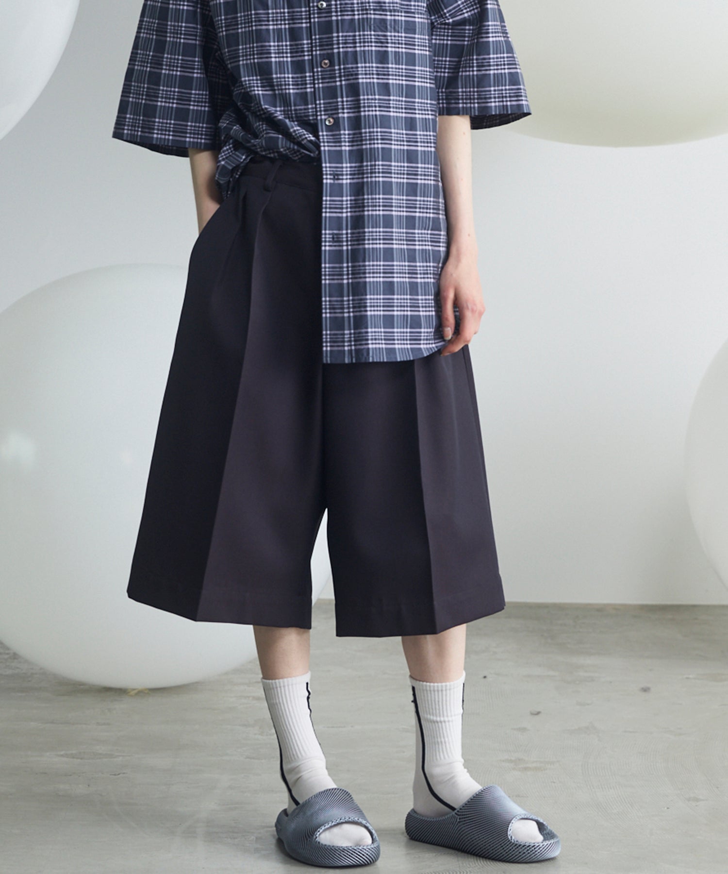 4 Colors Chambray Washable Wool Prime-Wide Shorts