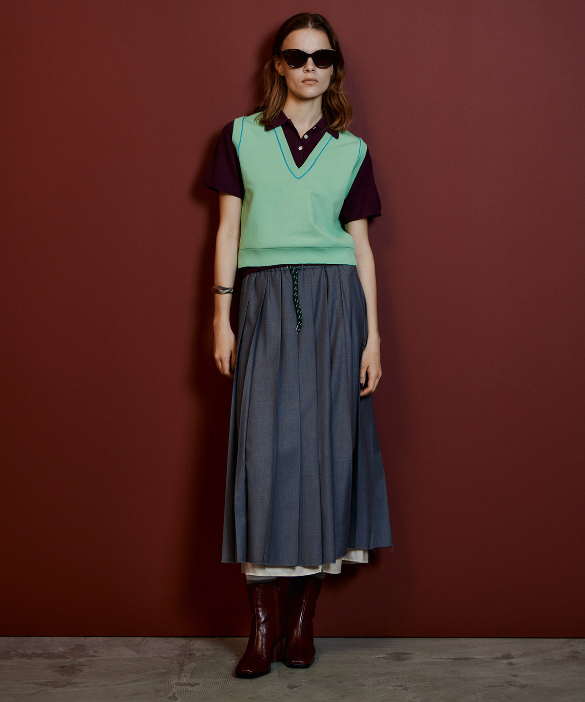 Waist Drawstring Pleated Skirt